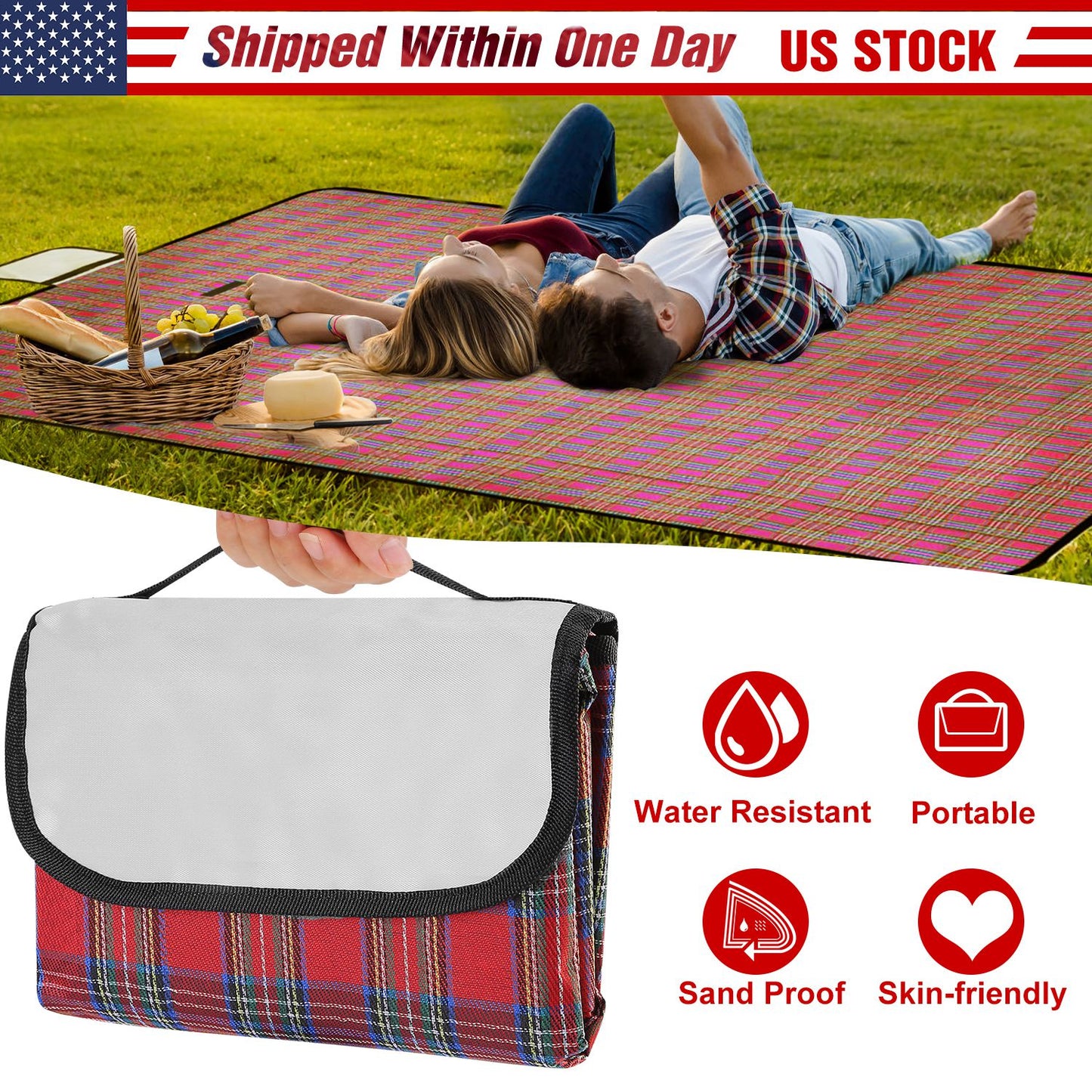 Waterproof Picnic Blanket 60x78 with Carrying Strap