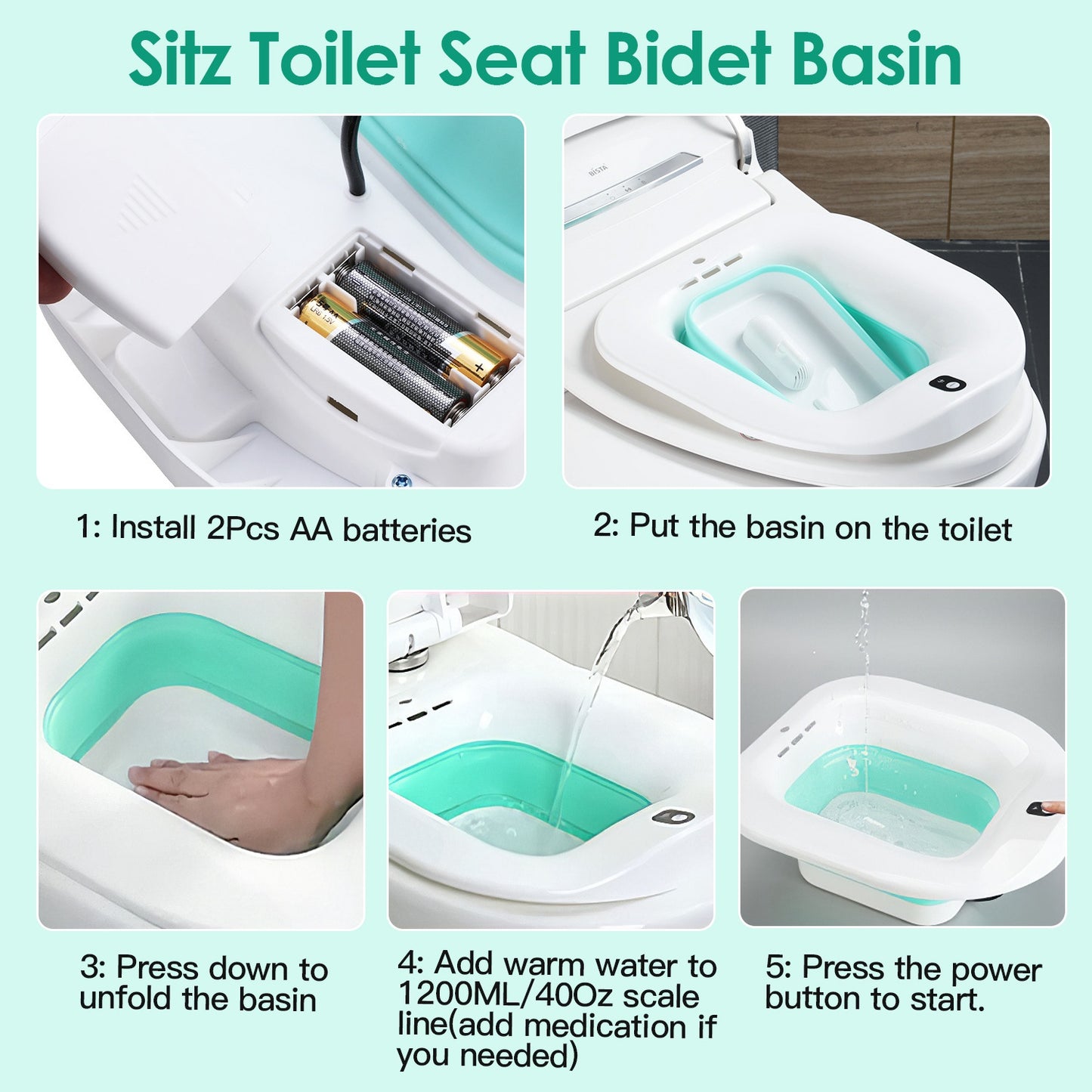Foldable Sitz Bath Basin with Electric Spray - 1400mL