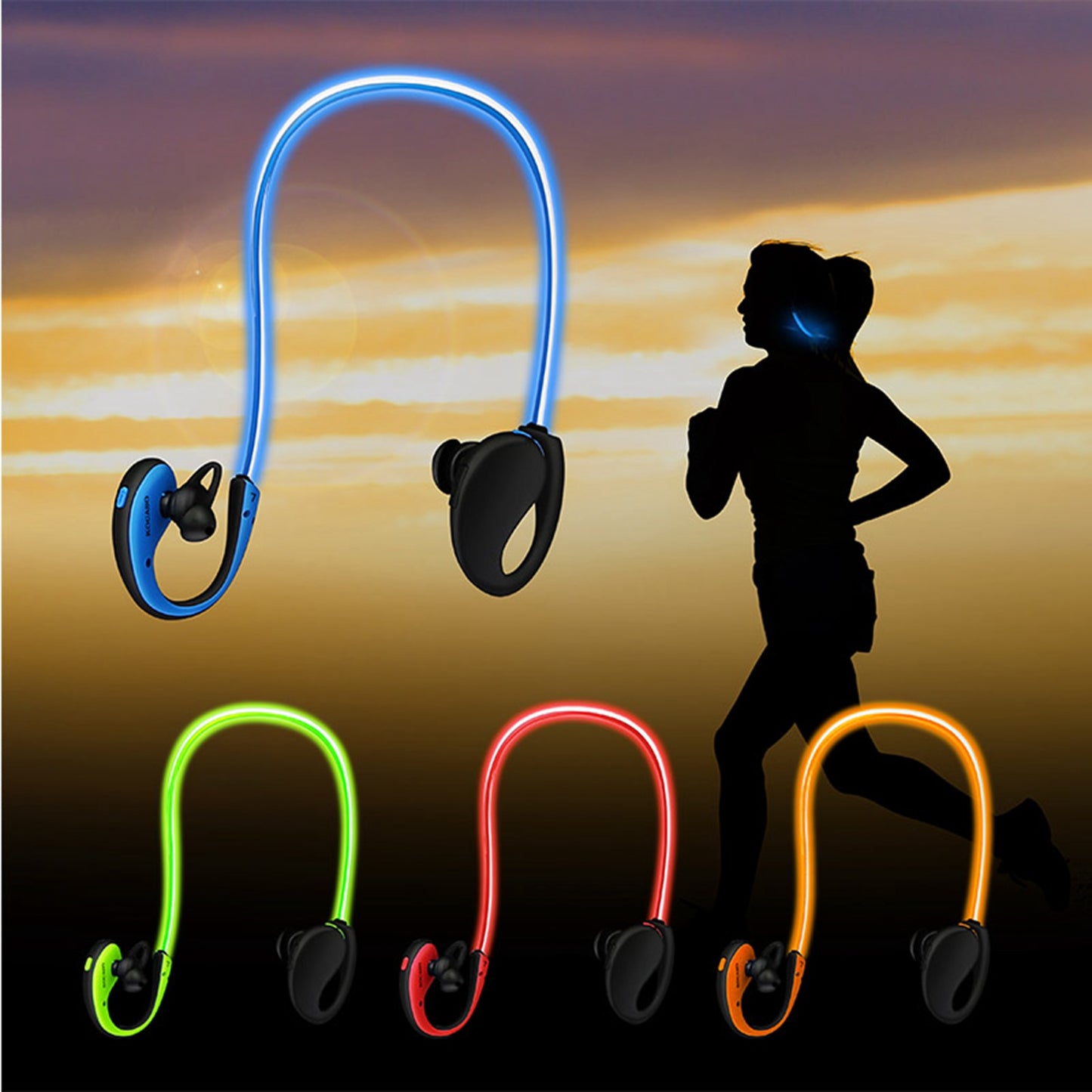 Wireless Sports Neckband Earphones with LED Light & Mic