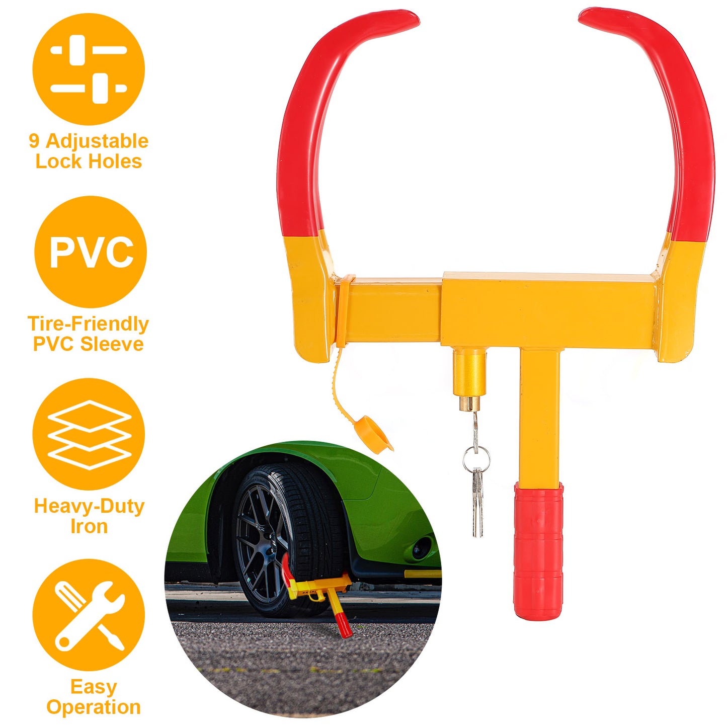 Heavy Duty Wheel Clamp Lock with 3 Keys - Adjustable Tire Lock