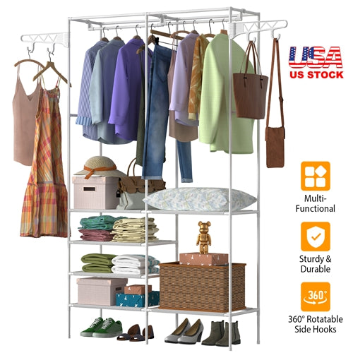 Freestanding Garment Rack with Shelves and Hanging Rods