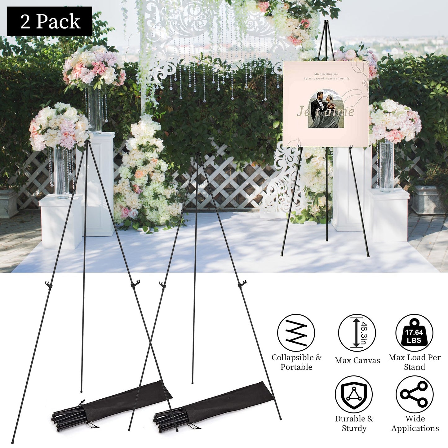 Collapsible Easel Stand 61in A-Frame Tripod with Carry Bag