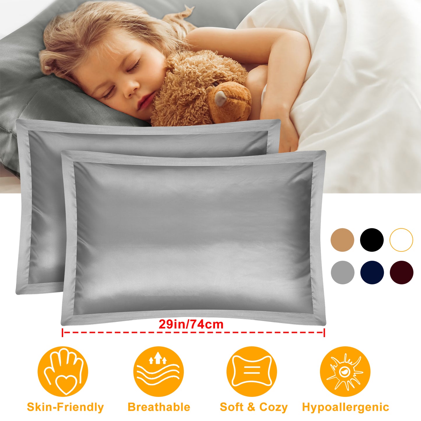 Satin Pillowcases Queen Size - 2 Pack Silky Smooth