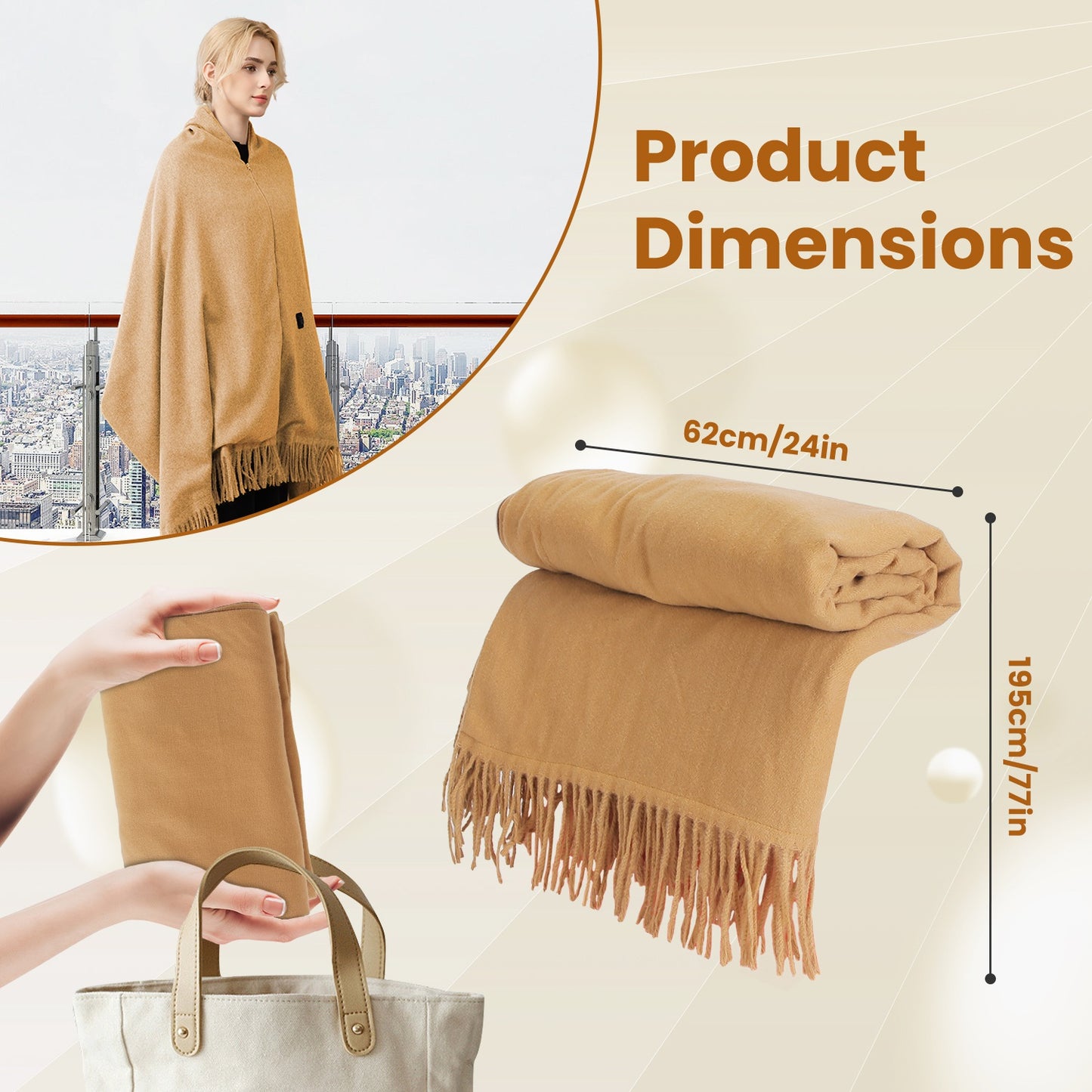 USB Heated Shawl with 3 Heat Levels and Zipper