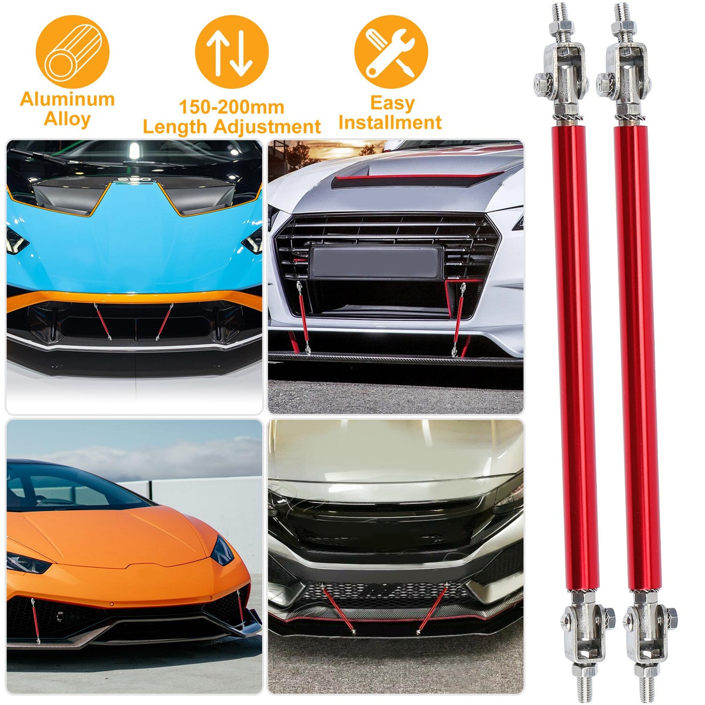 Adjustable Front Bumper Lip Support Rods 150-200mm Red
