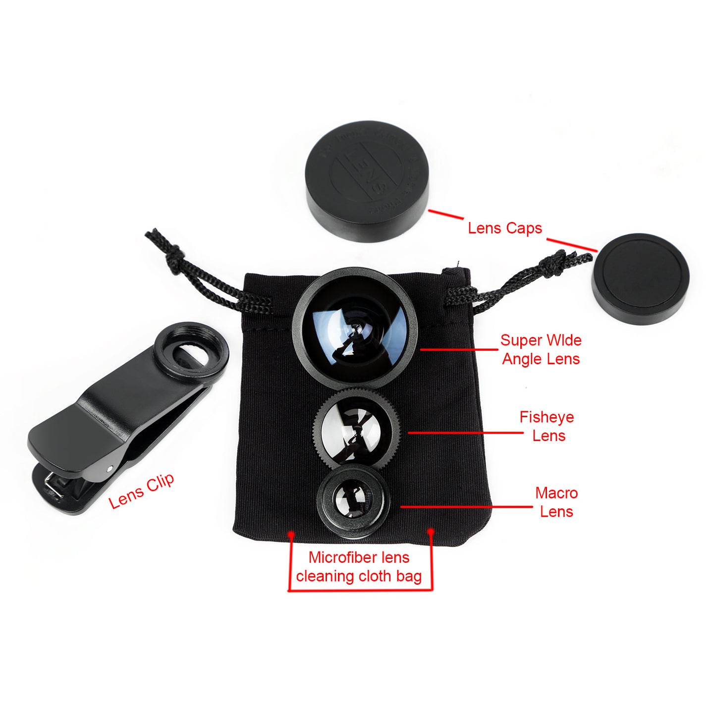 3-in-1 Clip-On Phone Camera Lens Kit with Fisheye, Wide & Macro