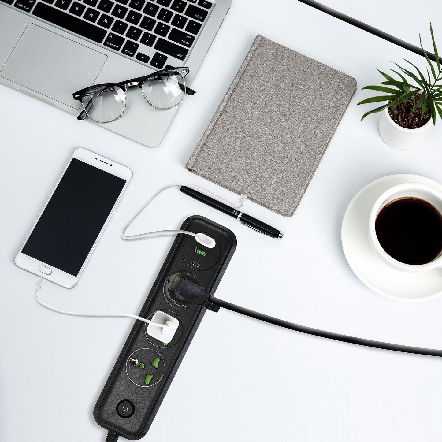 Power Strip with 5.9ft Extension Cord, 3 AC Outlets & USB Ports