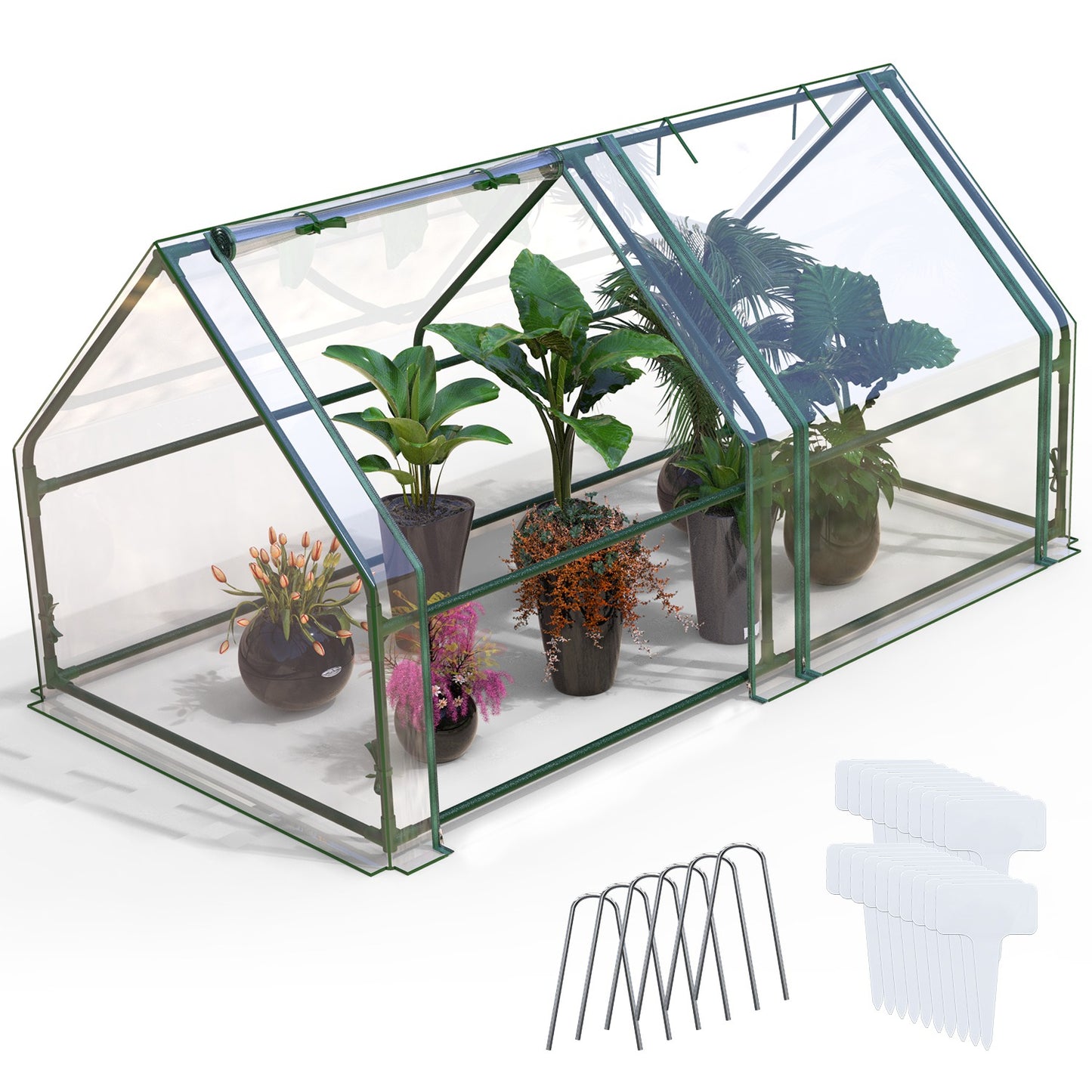 Portable Mini Greenhouse with Roll-Up Zipper Doors 71"L