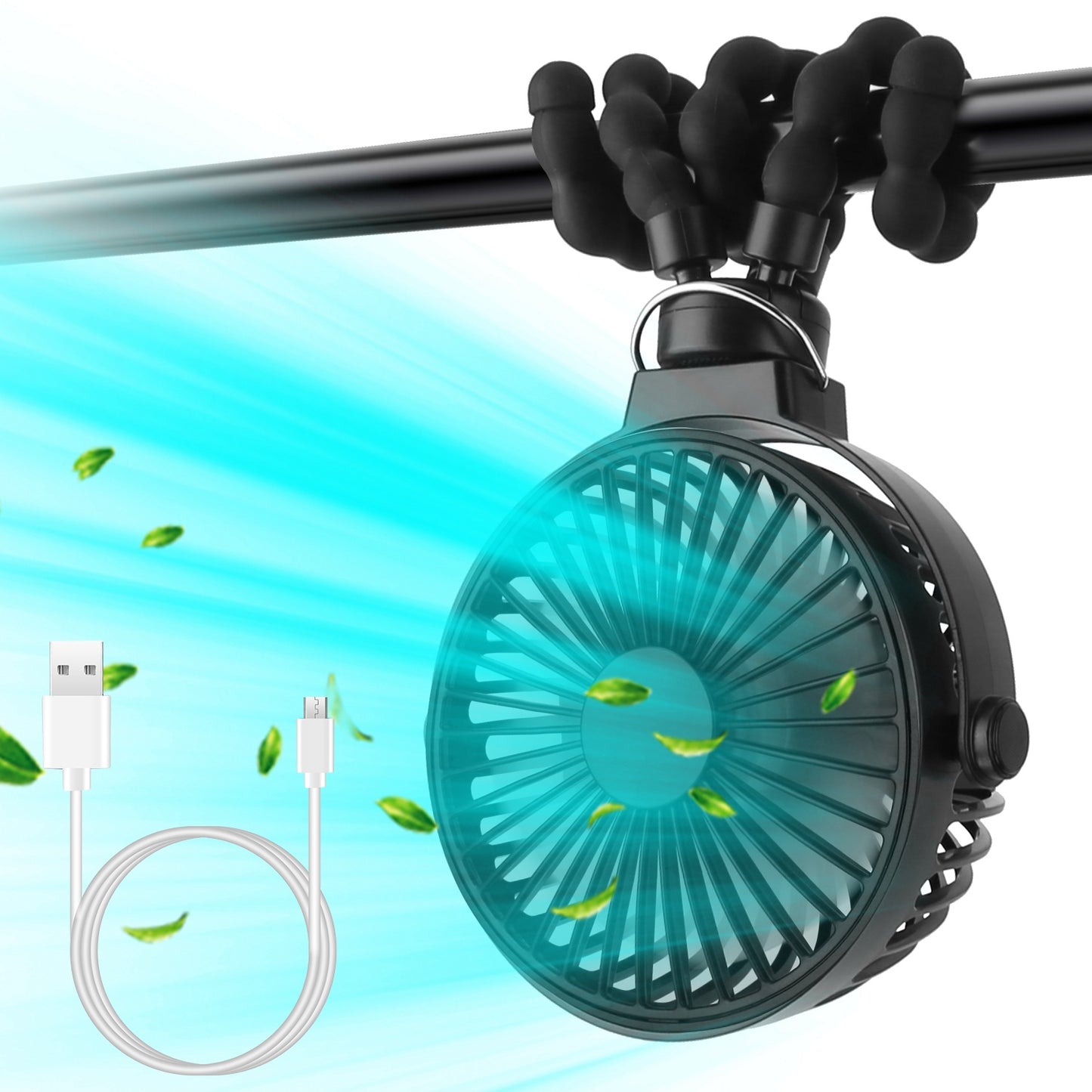 Portable Stroller Fan with Flexible Tripod & Rechargeable Battery