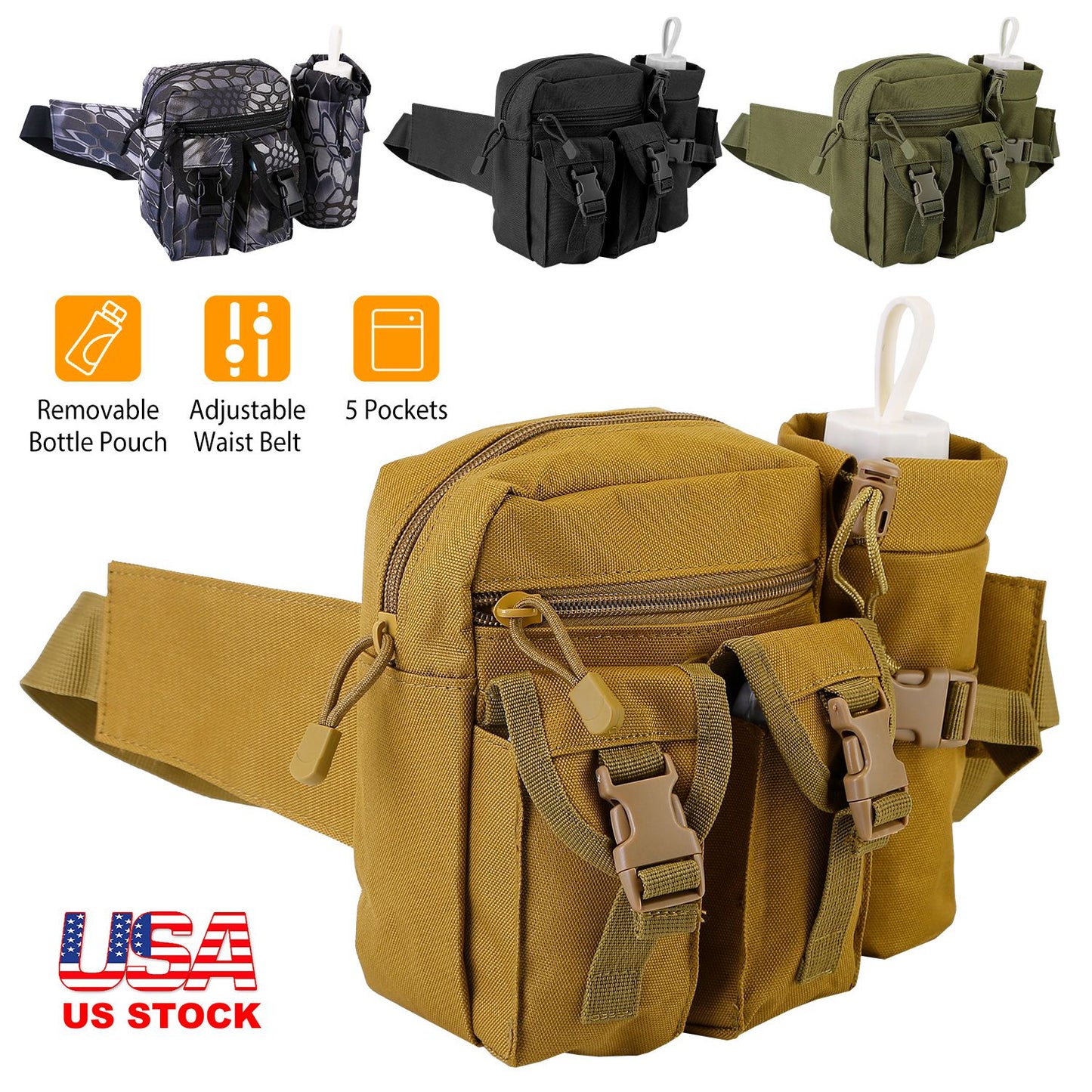 Tactical Waist Bag with Water Bottle Holder - 20L Capacity