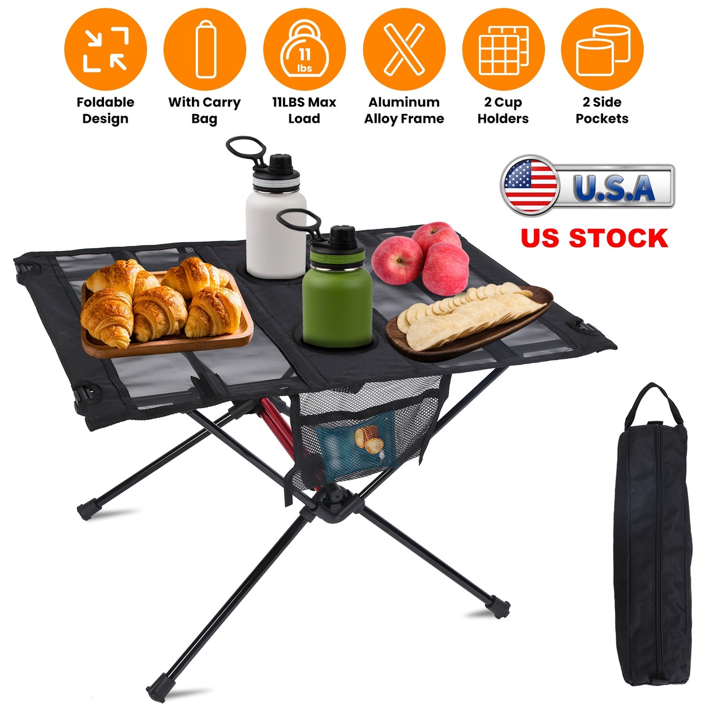 Folding Camping Table with Cup Holders & Carry Bag