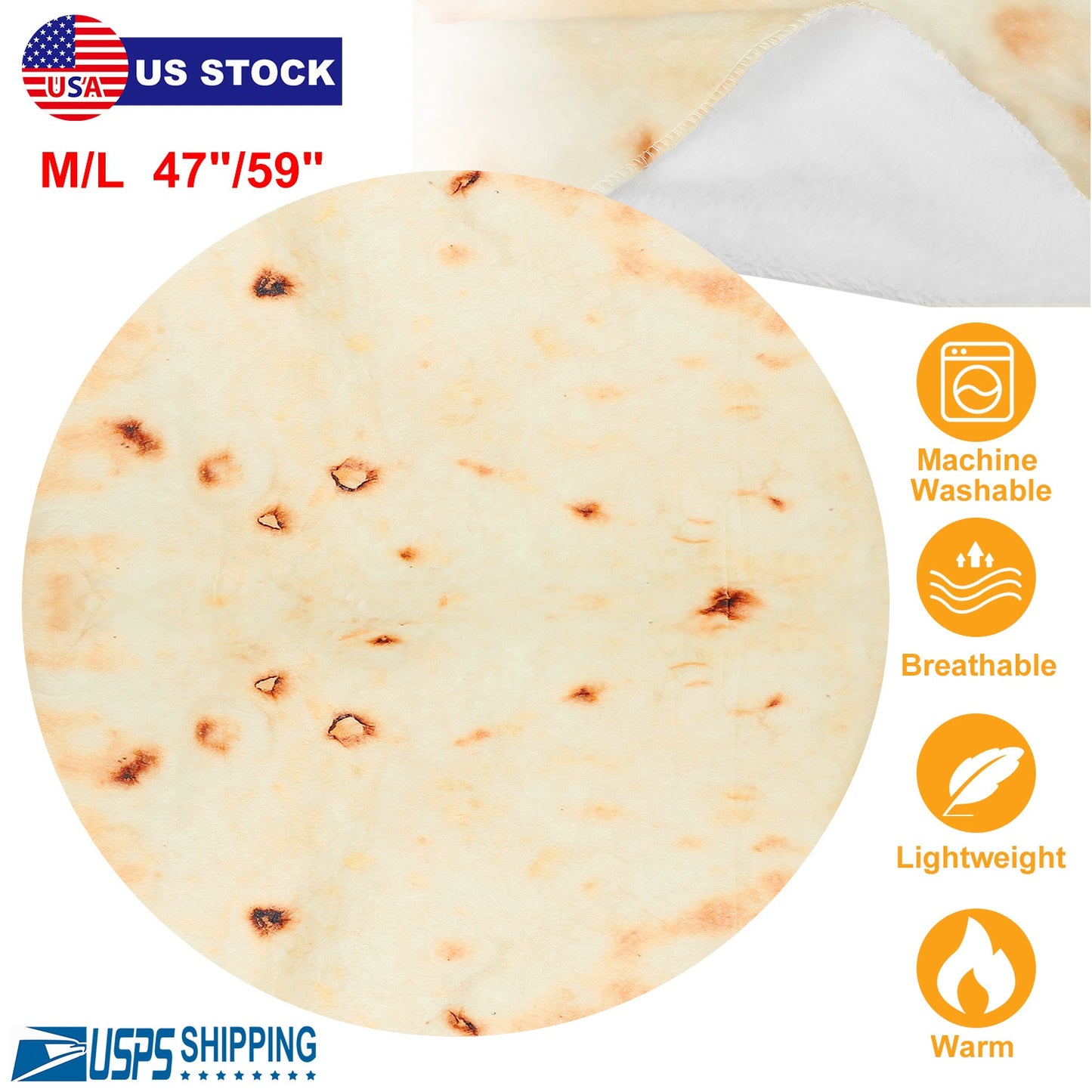 Burrito Tortilla Novelty Throw Blanket - Soft Flannel Round Wrap