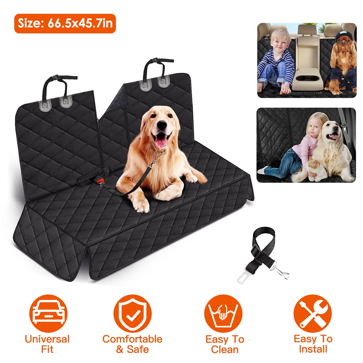 Waterproof Dog Car Seat Cover with Safety Belt