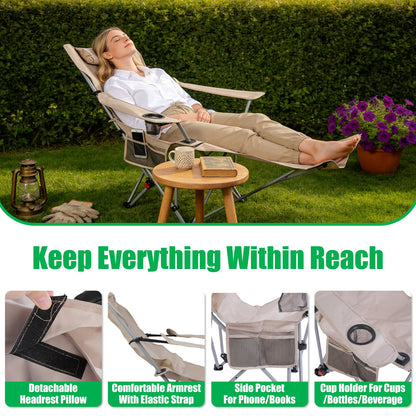 Reclining Camping Chair with Footrest - 4-Position Adjustable