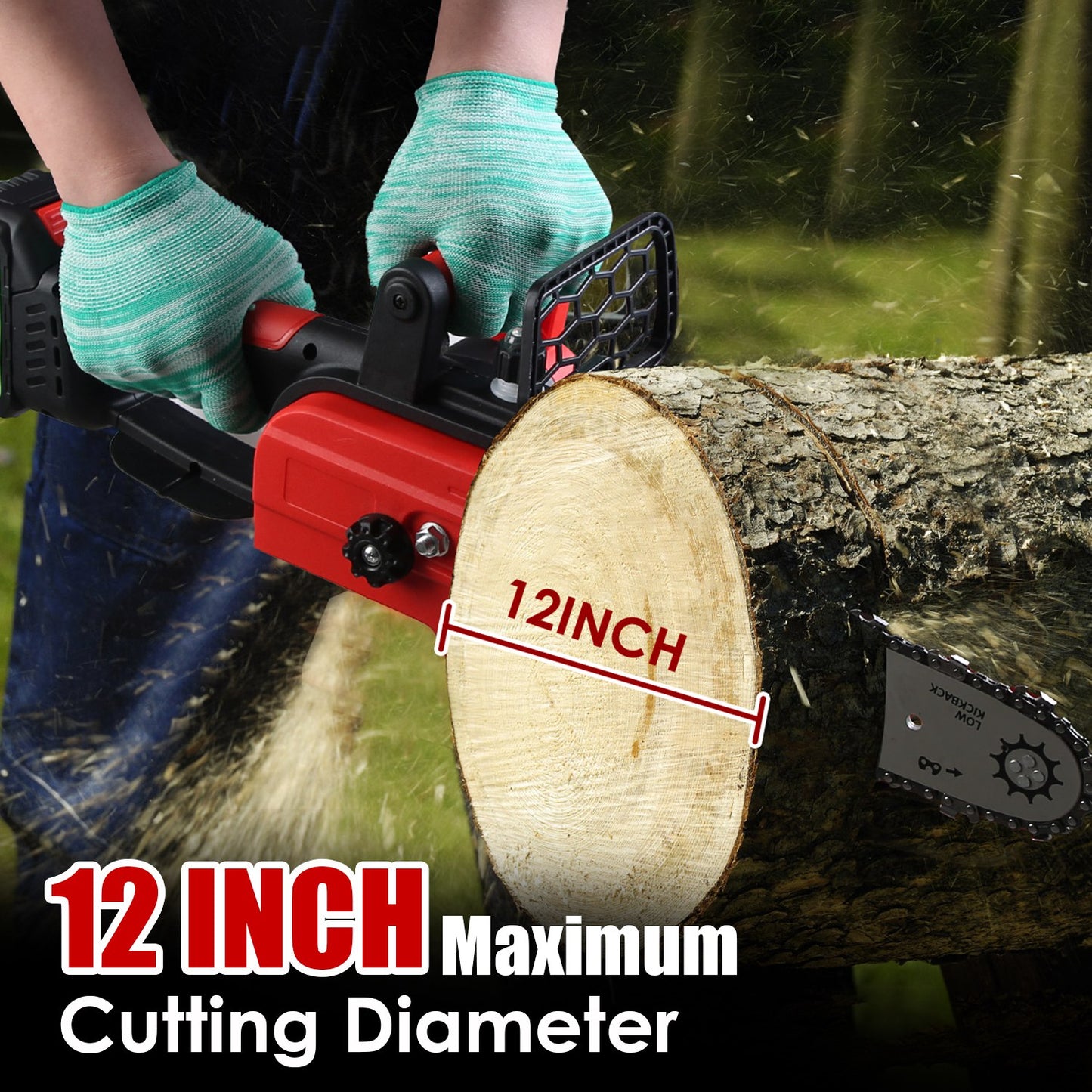 12-Inch Cordless Electric Chainsaw with 2 Batteries & Charger