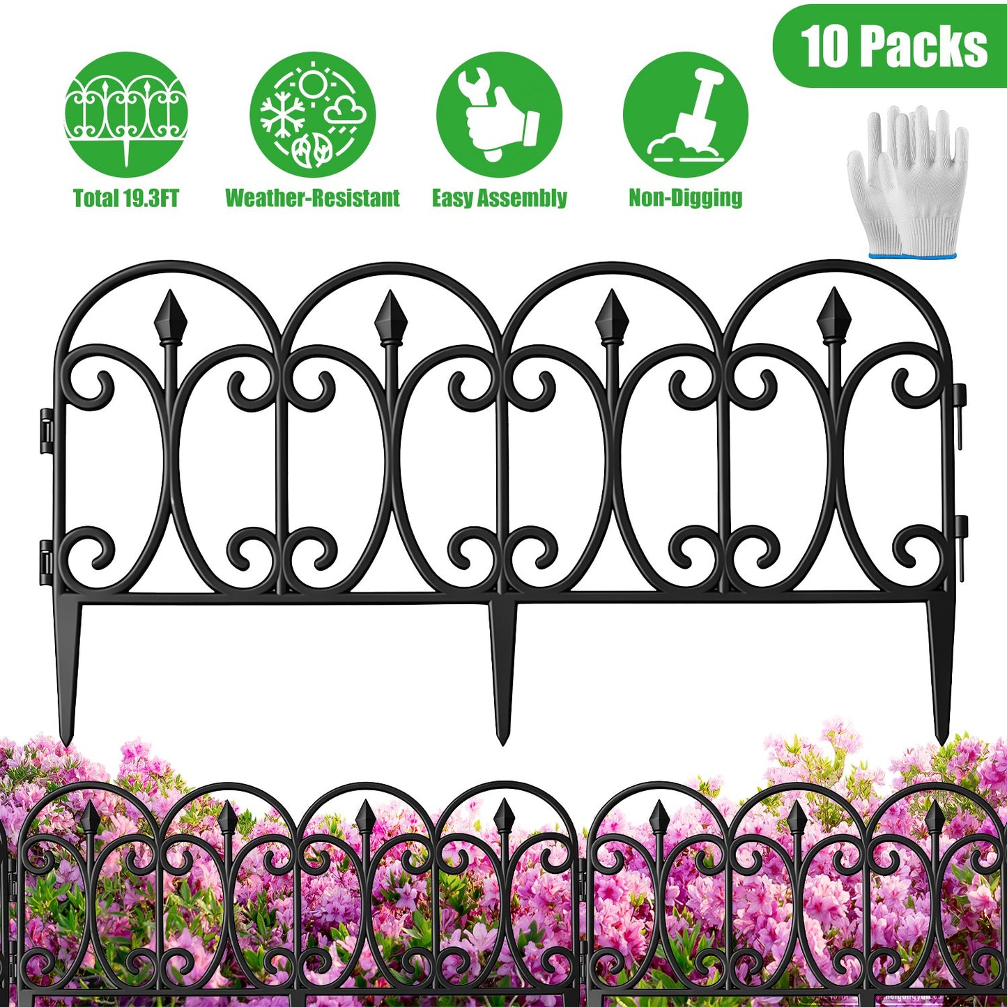 Garden Fence Panels 10-Pack with Rotatable Connectors