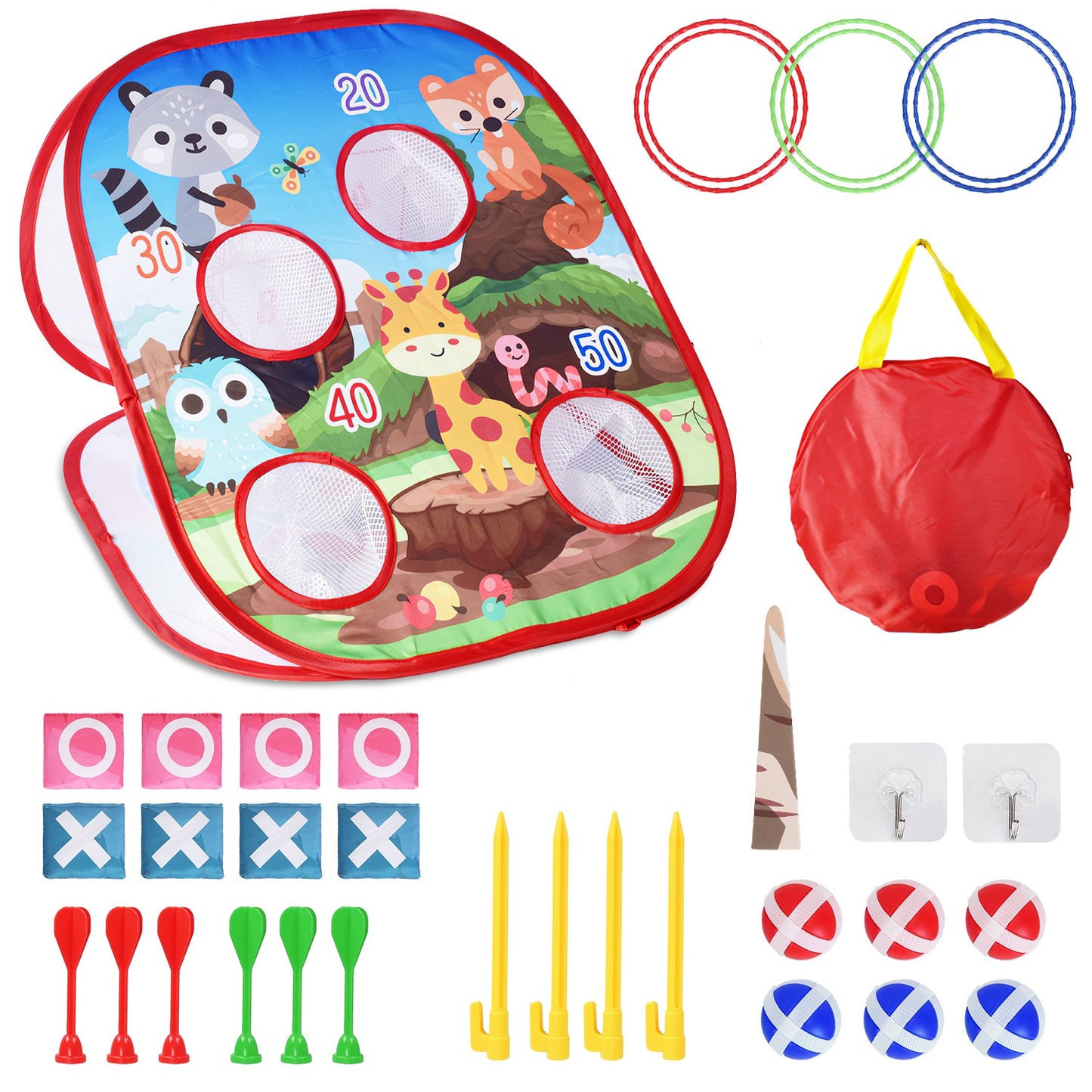 5-in-1 Bean Bag Toss Game Set with Dart Board & Storage Bag