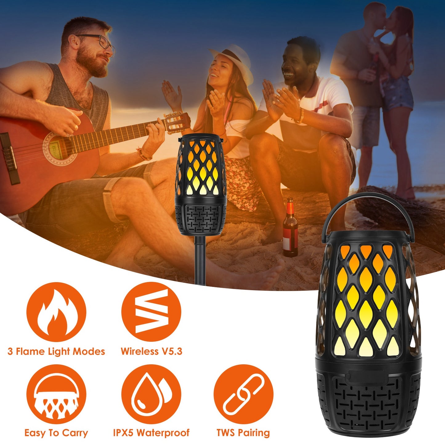 Wireless Flame Speaker with LED Lights & IPX5 Waterproof