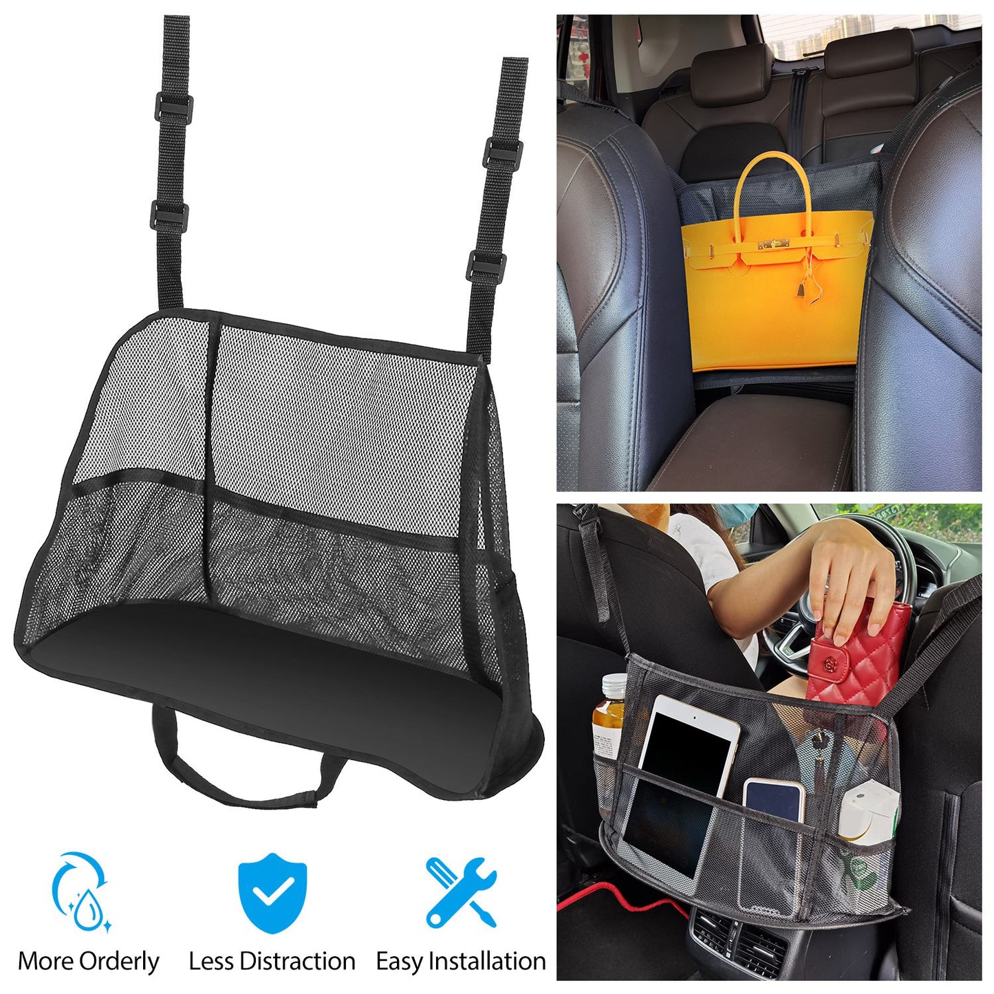 Car Seat Net Organizer with Pet Barrier and Storage Pockets
