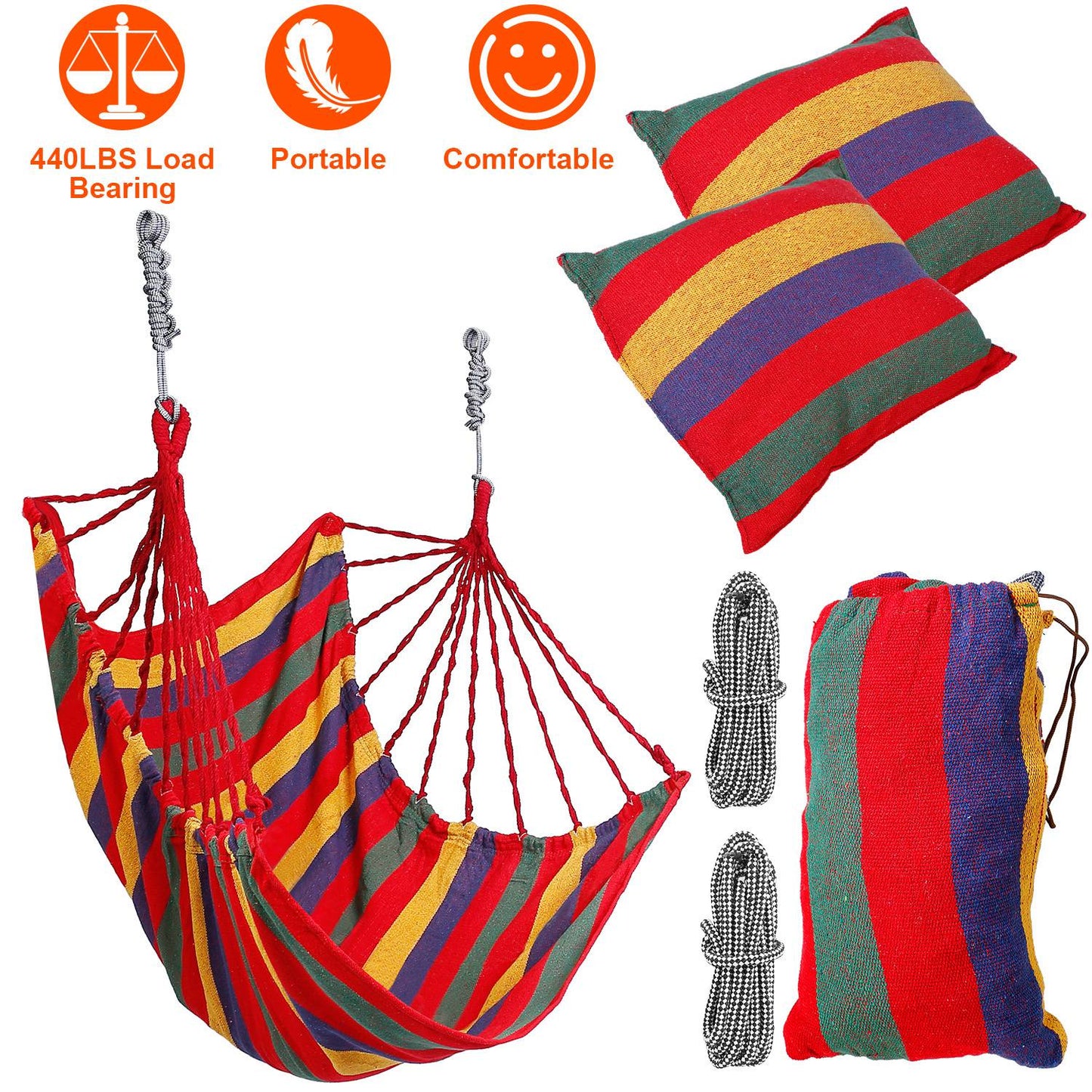 Hammock Hanging Chair with Pillows – 440 LBS Capacity