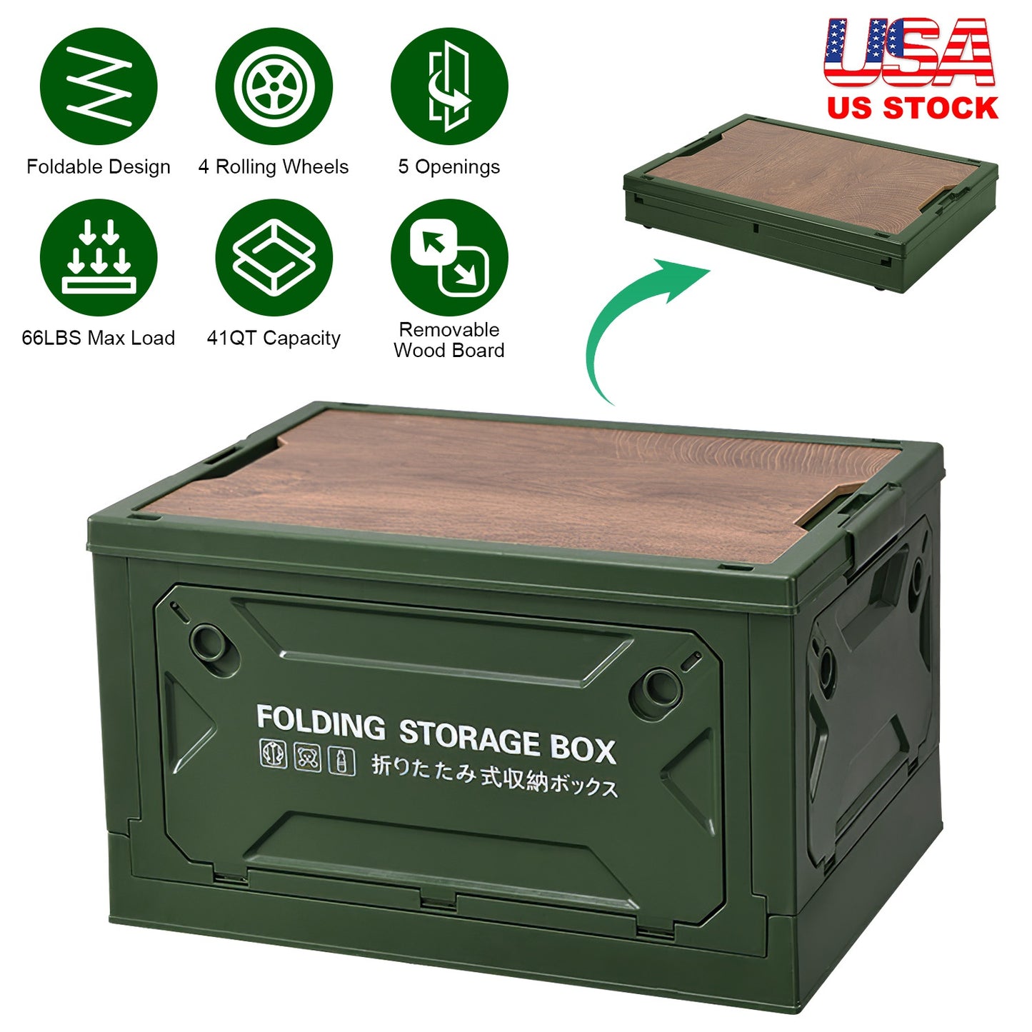 Collapsible Storage Bin with Wheels & Cutting Board Lid - 41QT