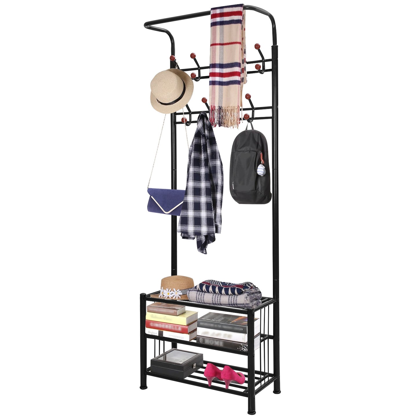 Entryway Hall Tree with Shoe Bench and 18 Hooks