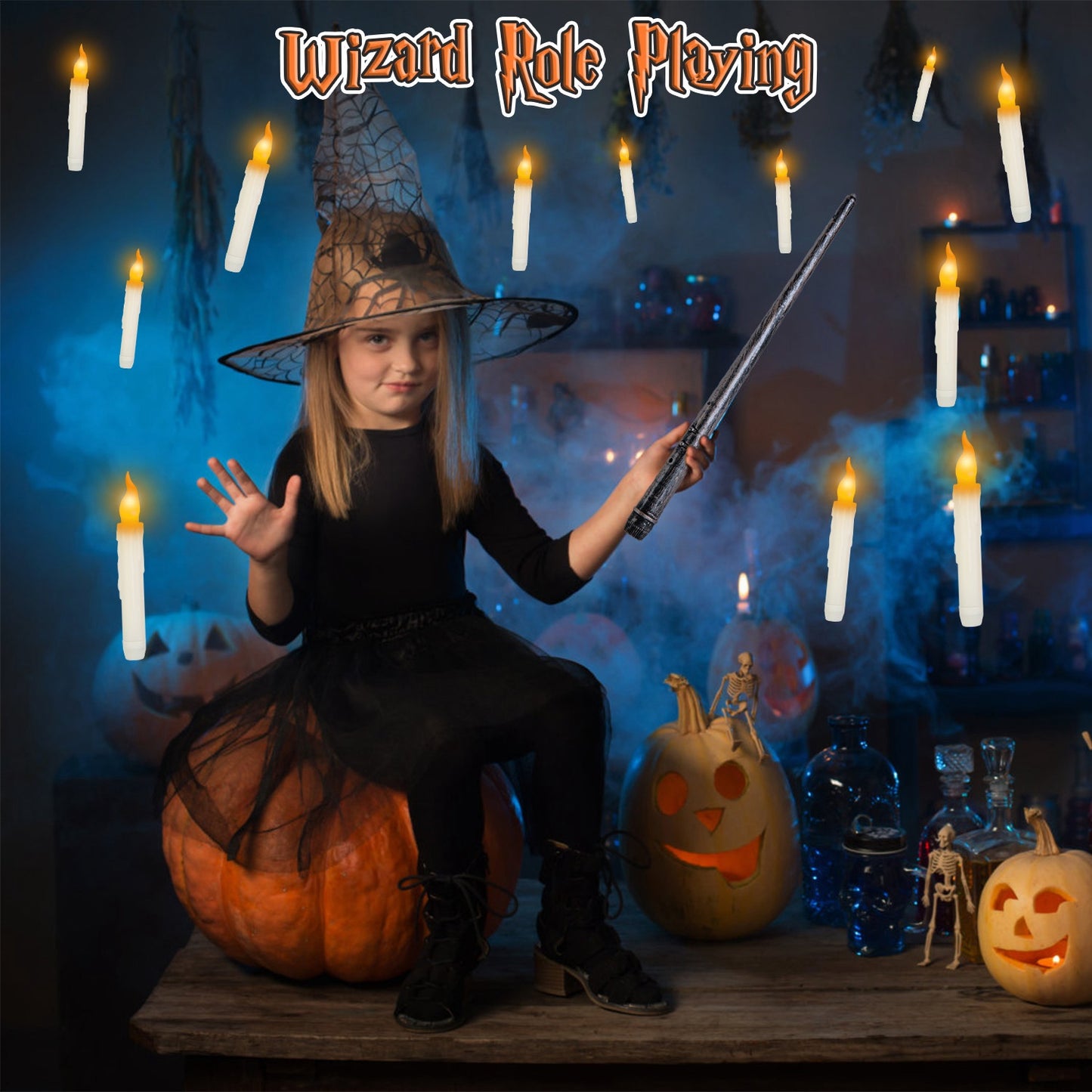 Floating LED Candles 12-Pack with Magic Wand Remote