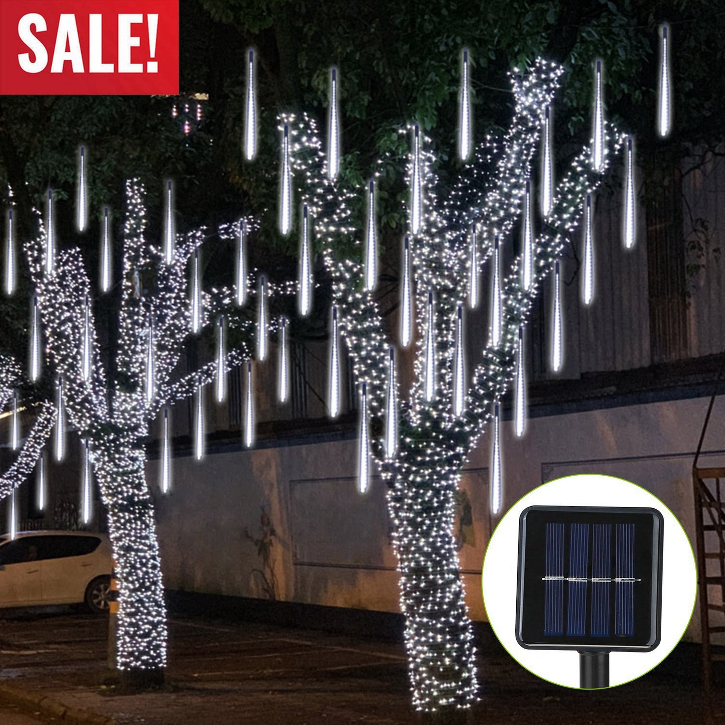 Solar Meteor Shower String Lights 8 Tubes 144 LED Waterproof
