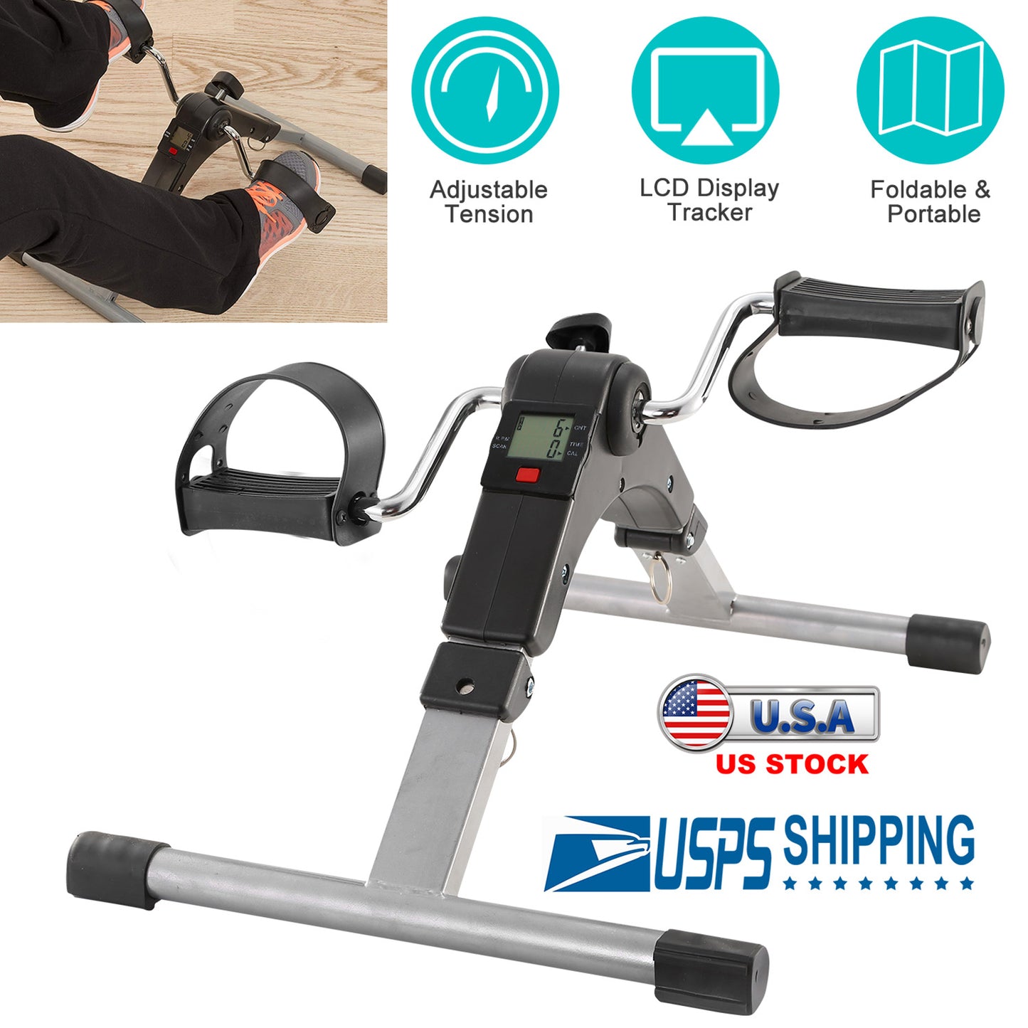 Mini Pedal Exerciser with LCD Display - Foldable
