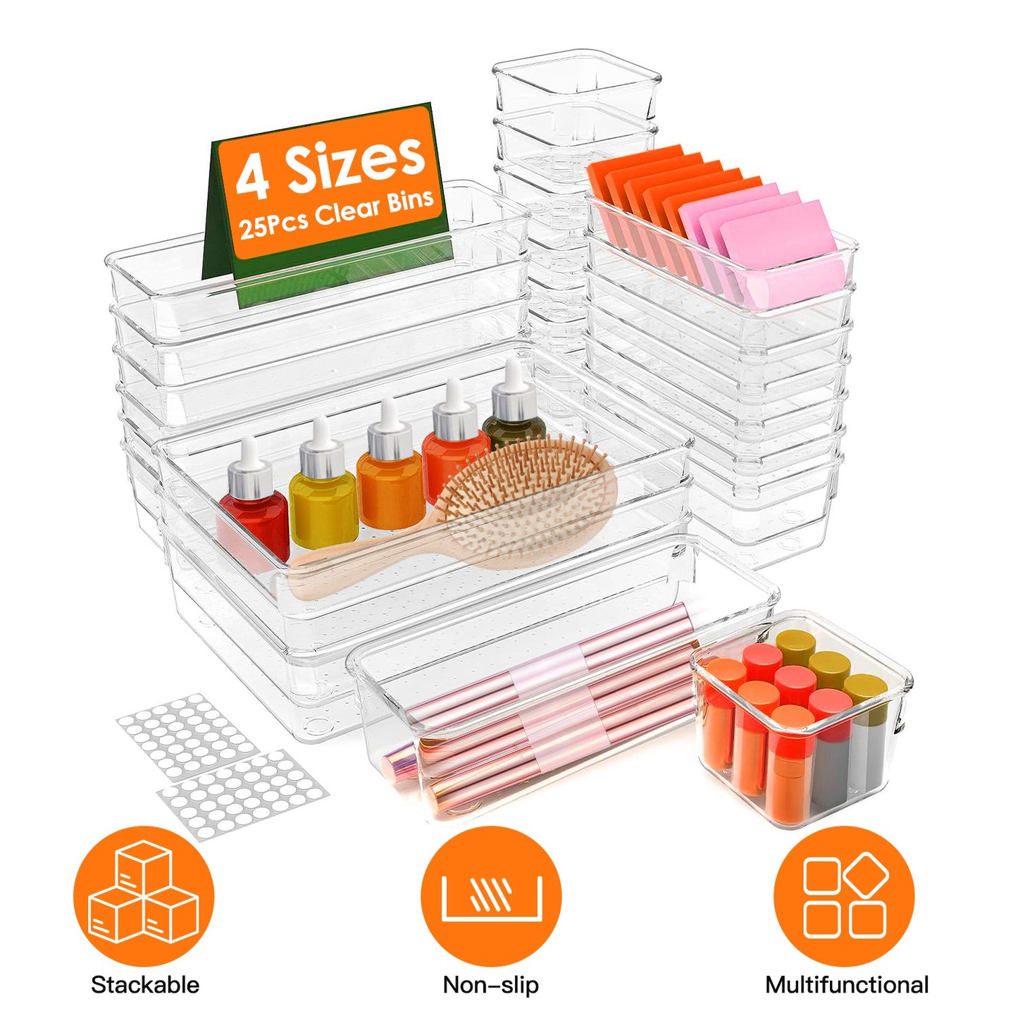 Clear Drawer Organizers Set - 25 Piece Storage Bins