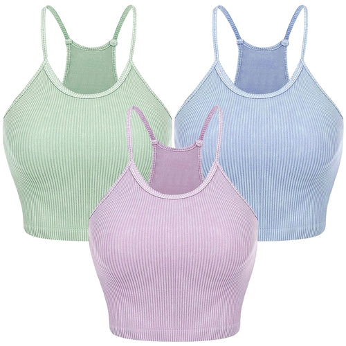3-Pack Ribbed Knit Crop Basic Sleeveless Tank Top