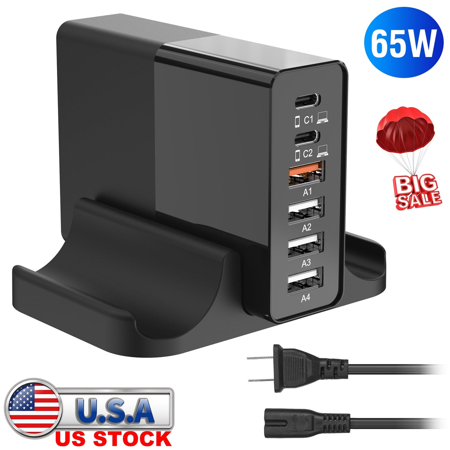 45W 4-Port USB Fast Charger with Type-C and USB-A Ports