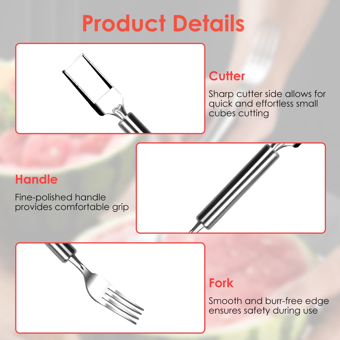 2-in-1 Watermelon Slicer Fork Set - Stainless Steel (5 Pack)