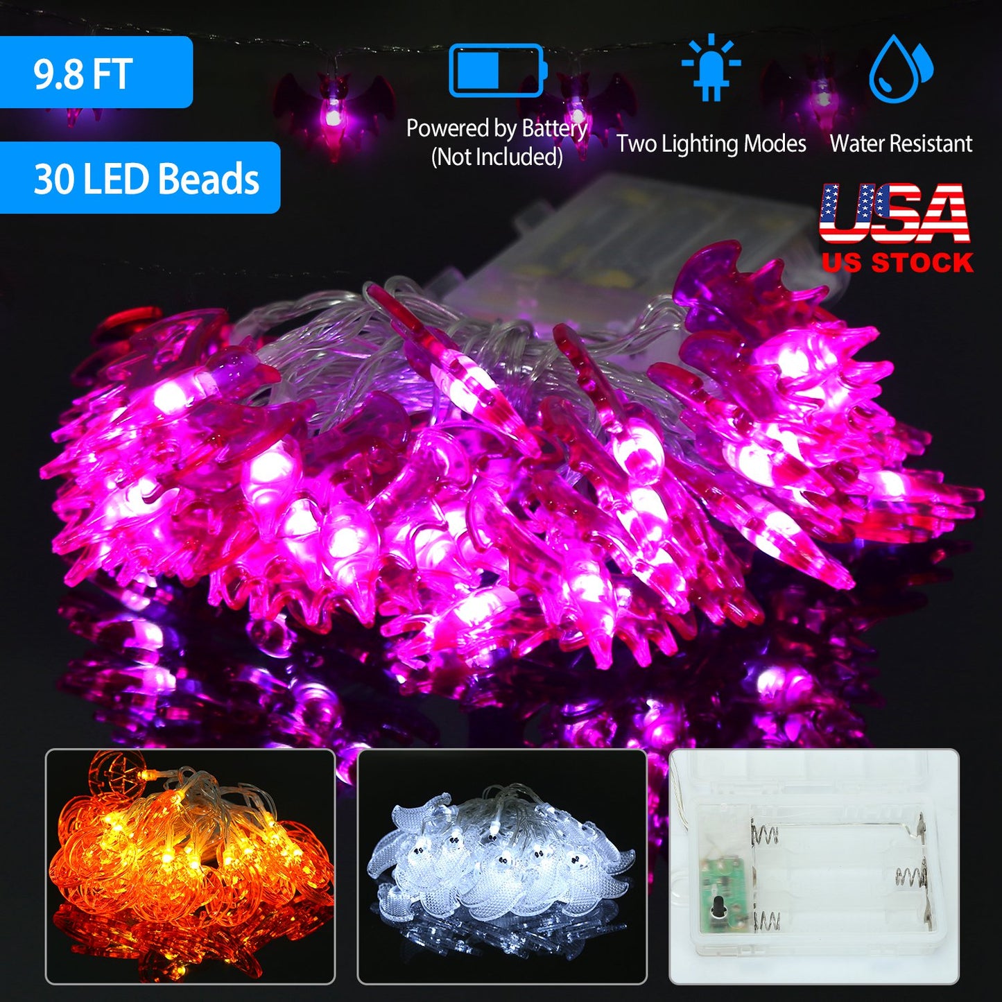 Halloween Ghost String Lights 30 LEDs 9.8ft Battery Powered
