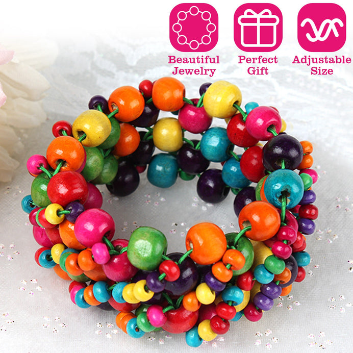 Multi-Color Wooden Beaded Bracelet