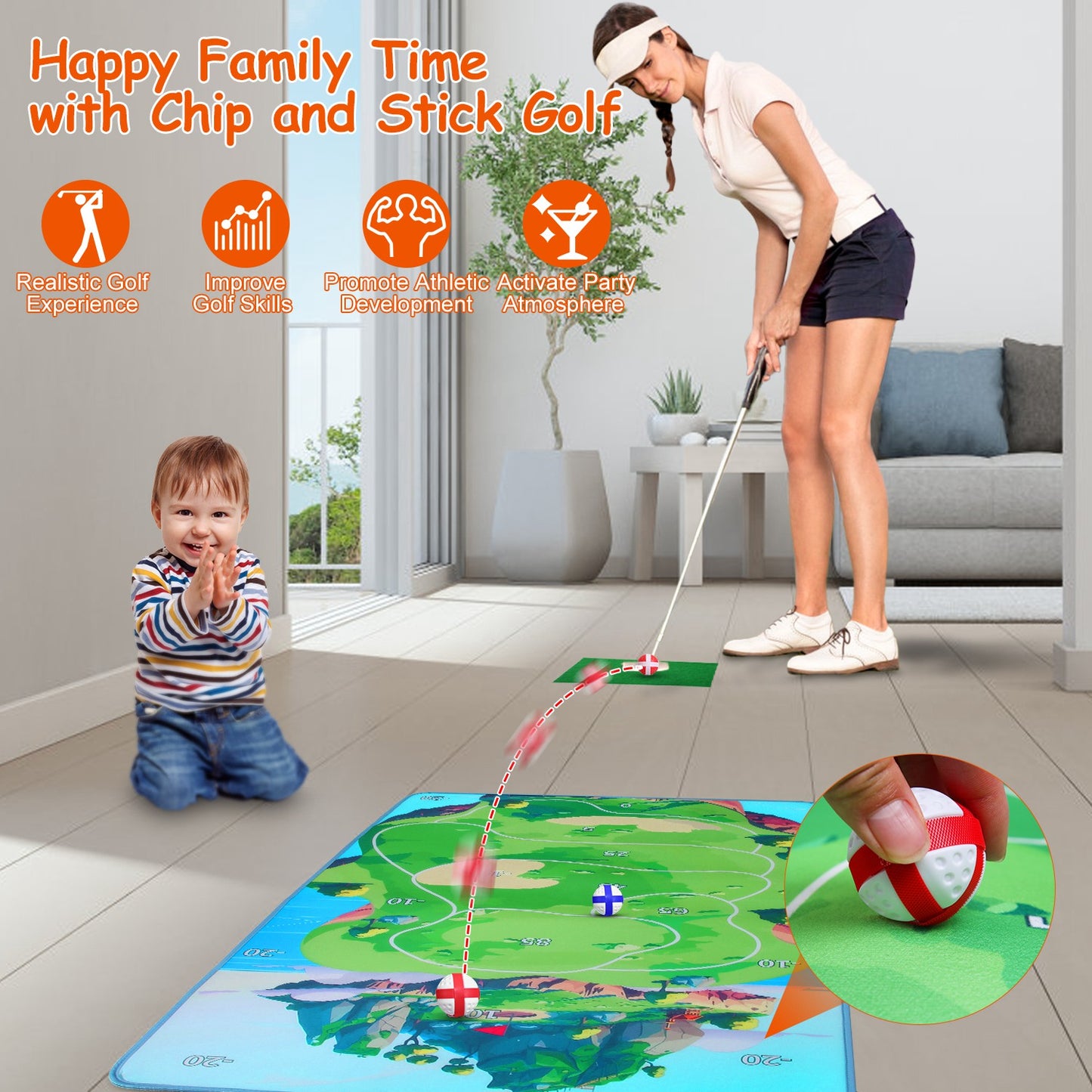 Golf Chipping Game Mat Set with 20 Sticky Balls