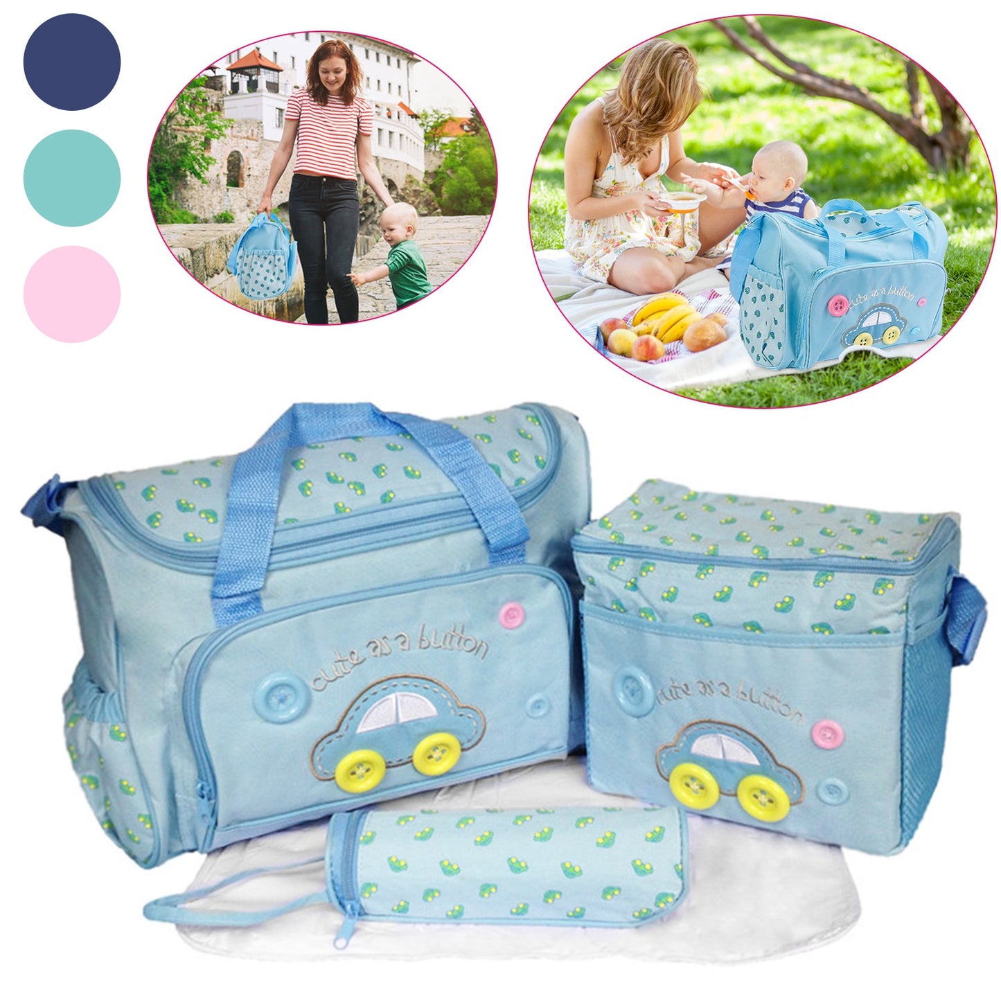 4-Piece Diaper Bag Tote Set with Changing Pad