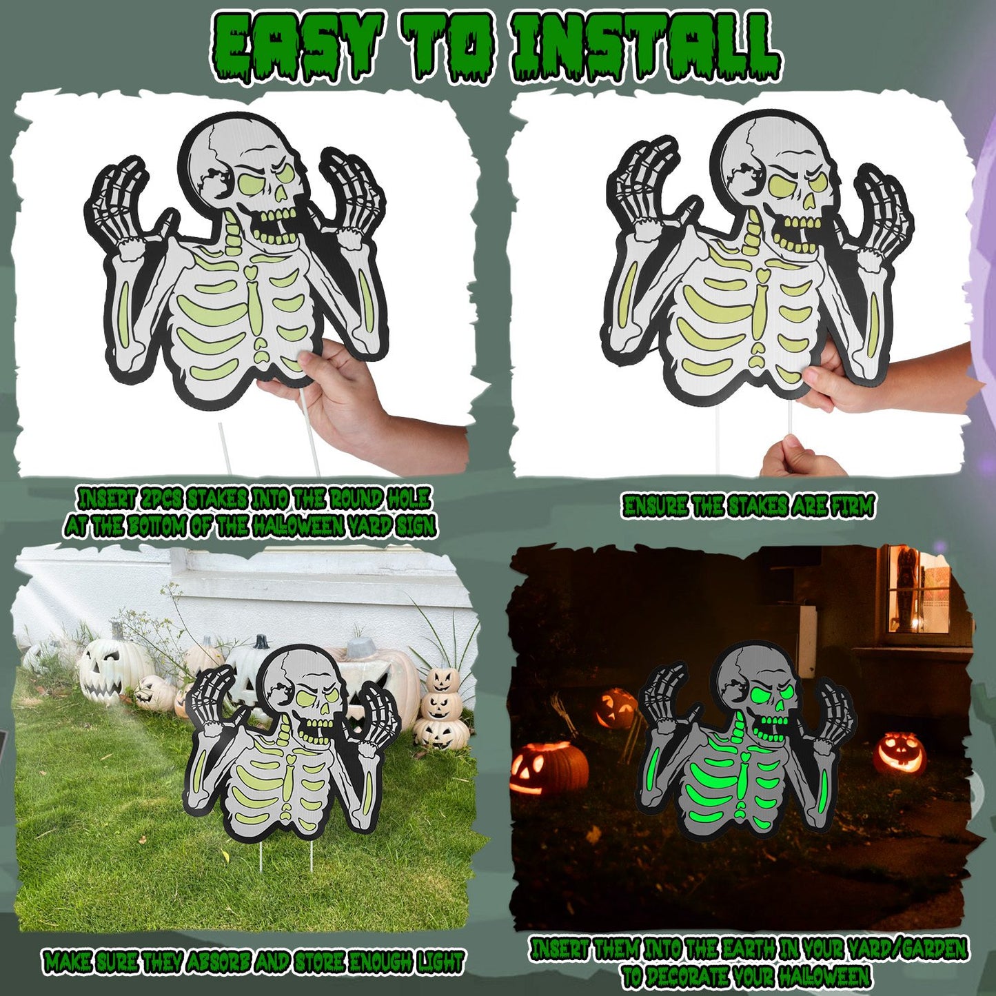 Glow in the Dark Skeleton Yard Signs 6-Piece Halloween Set