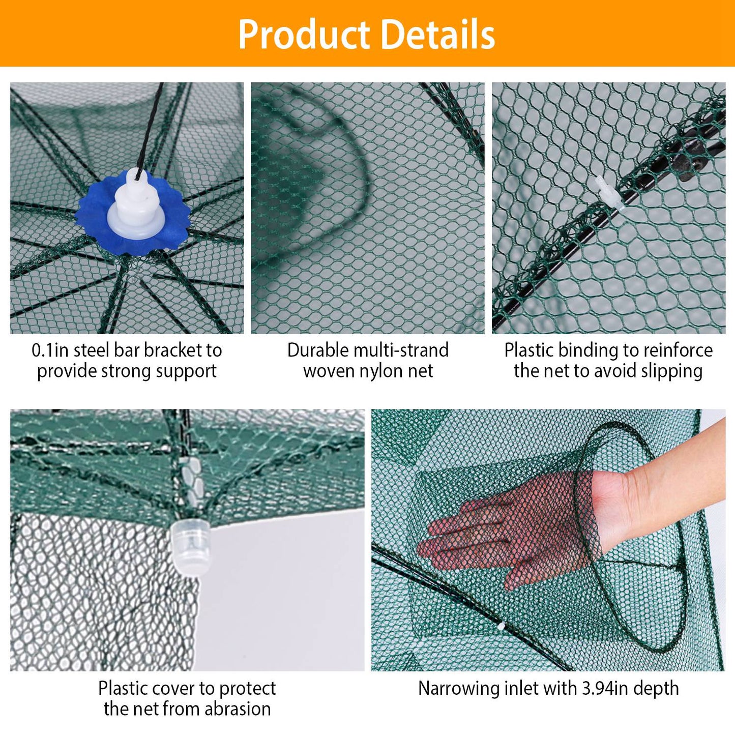 Foldable Fishing Bait Trap with 8 Entrances for Crab & Shrimp