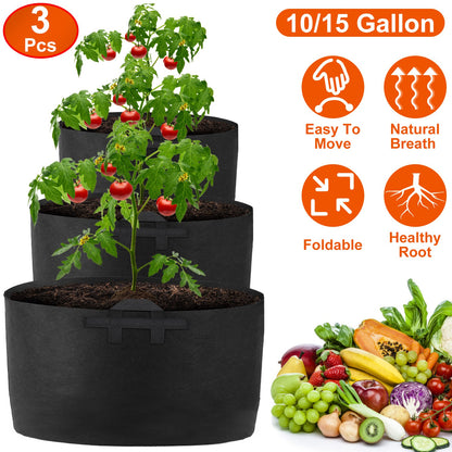 Plant Grow Bags 10 Gallon - 3 Pack Fabric Planter Pots