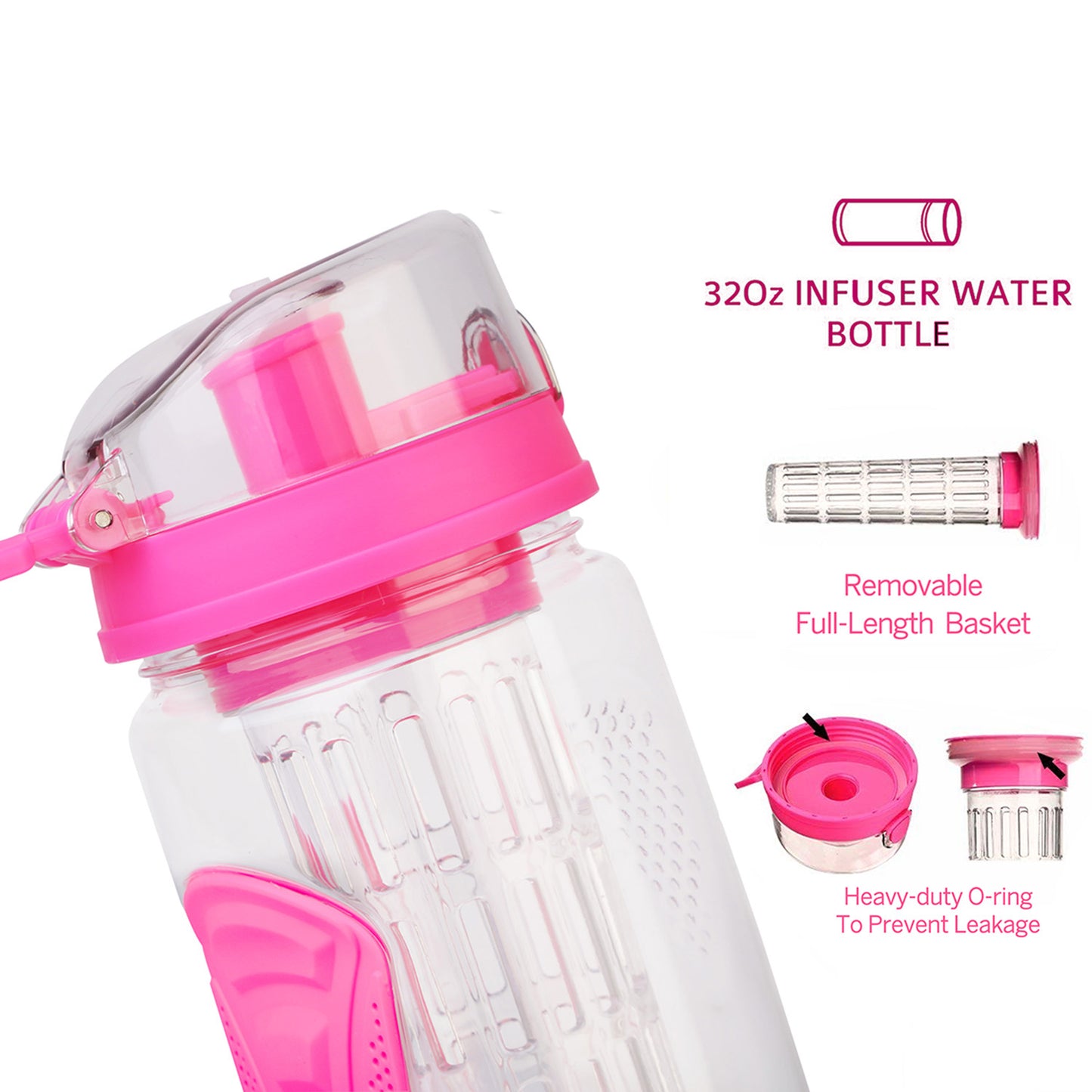 Fruit Infuser Water Bottle 32oz with Flip Top Lid