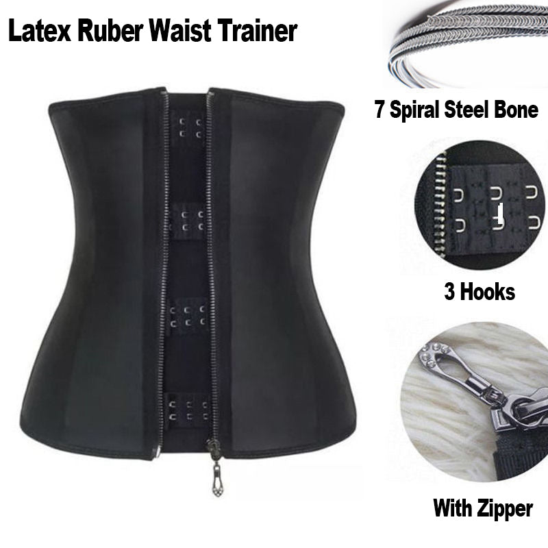 Latex Waist Trainer Corset with Zipper and Hook Closure