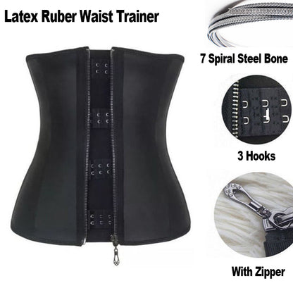 Latex Waist Trainer Corset with Zipper and Hook Closure