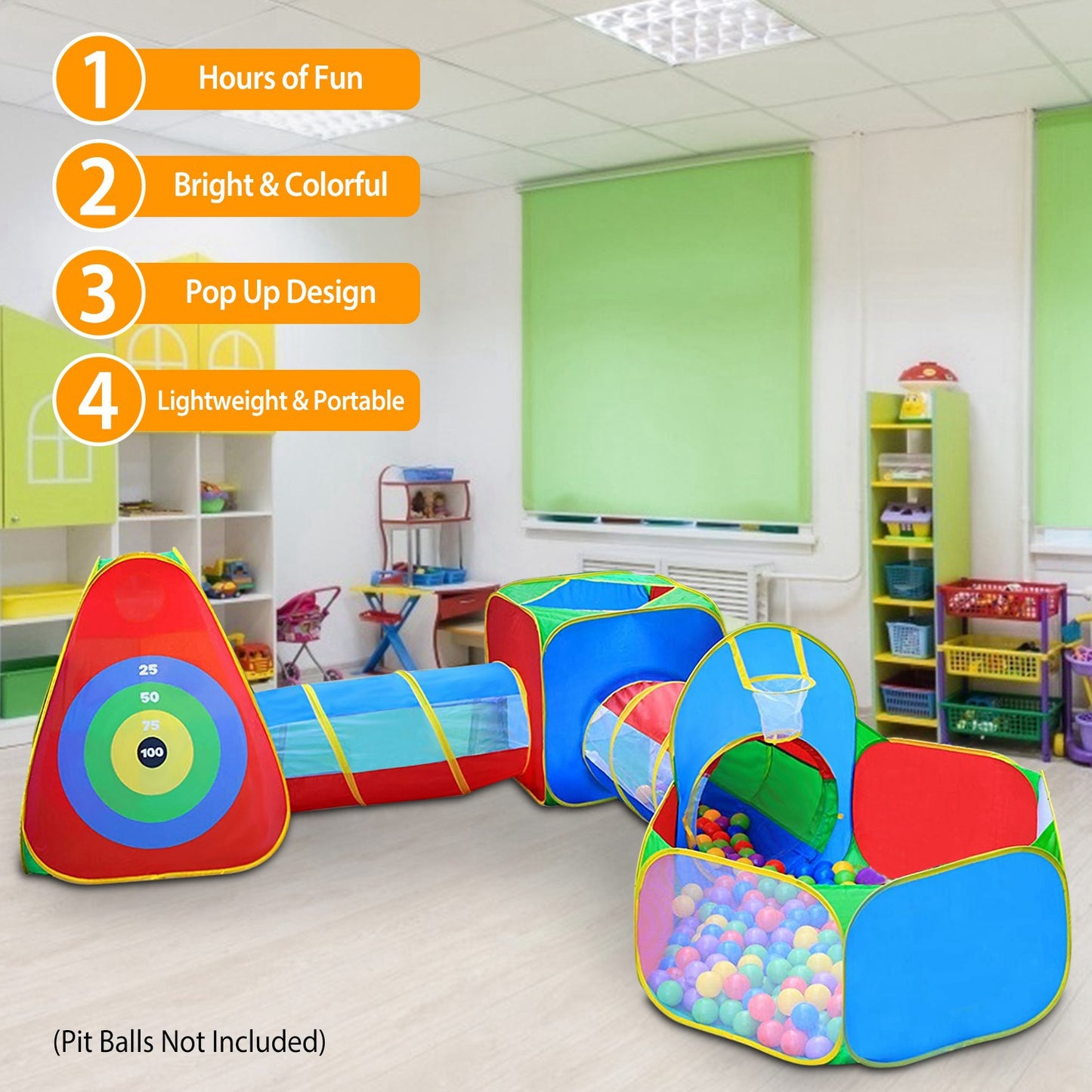 Kids Ball Pit Tent Set with Tunnels & Playhouse - 5 Piece