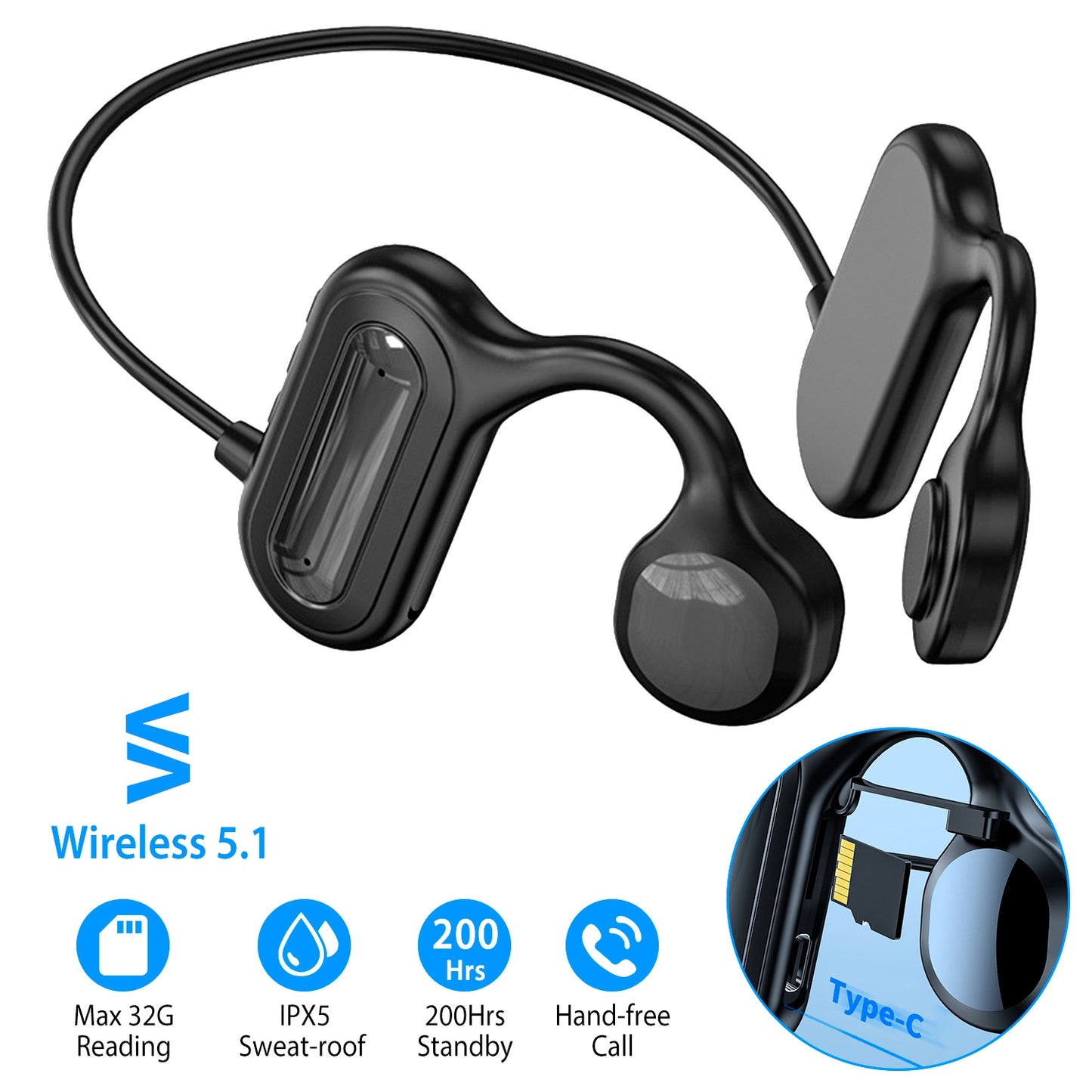 Bone Conduction Headphones Wireless Open Ear Sports Headset
