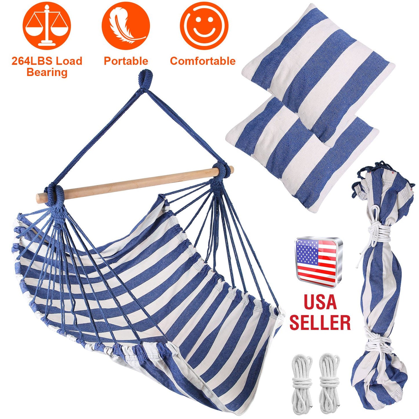 Hanging Hammock Chair with Pillows – 265 lbs Capacity