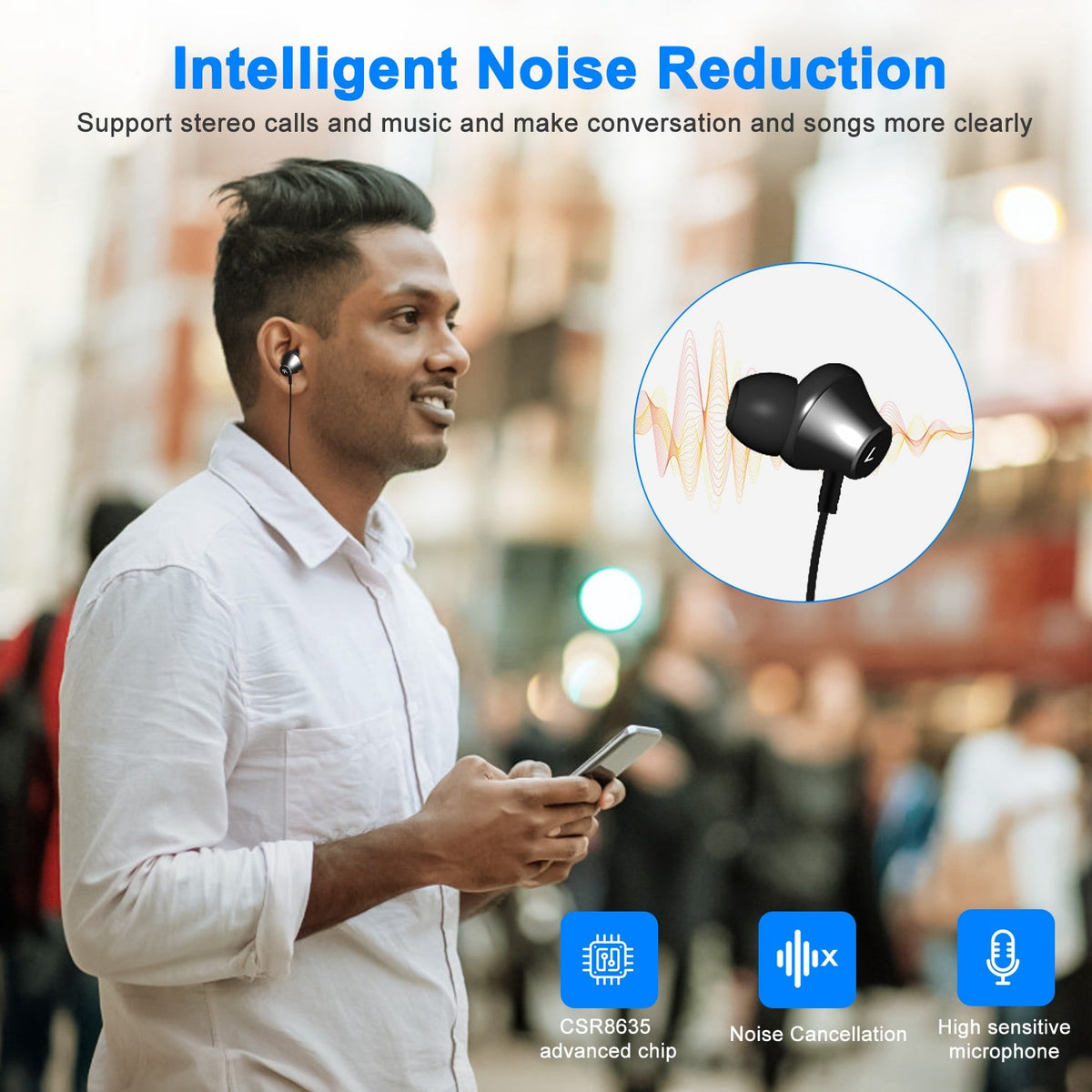 Wireless Neckband Headphones V4.2 Sweat-proof Sport Headsets Earbuds In-Ear Magnetic Neckbands Stereo Earphone Deep Bass Earphone w/Mic 15Hrs Work Run