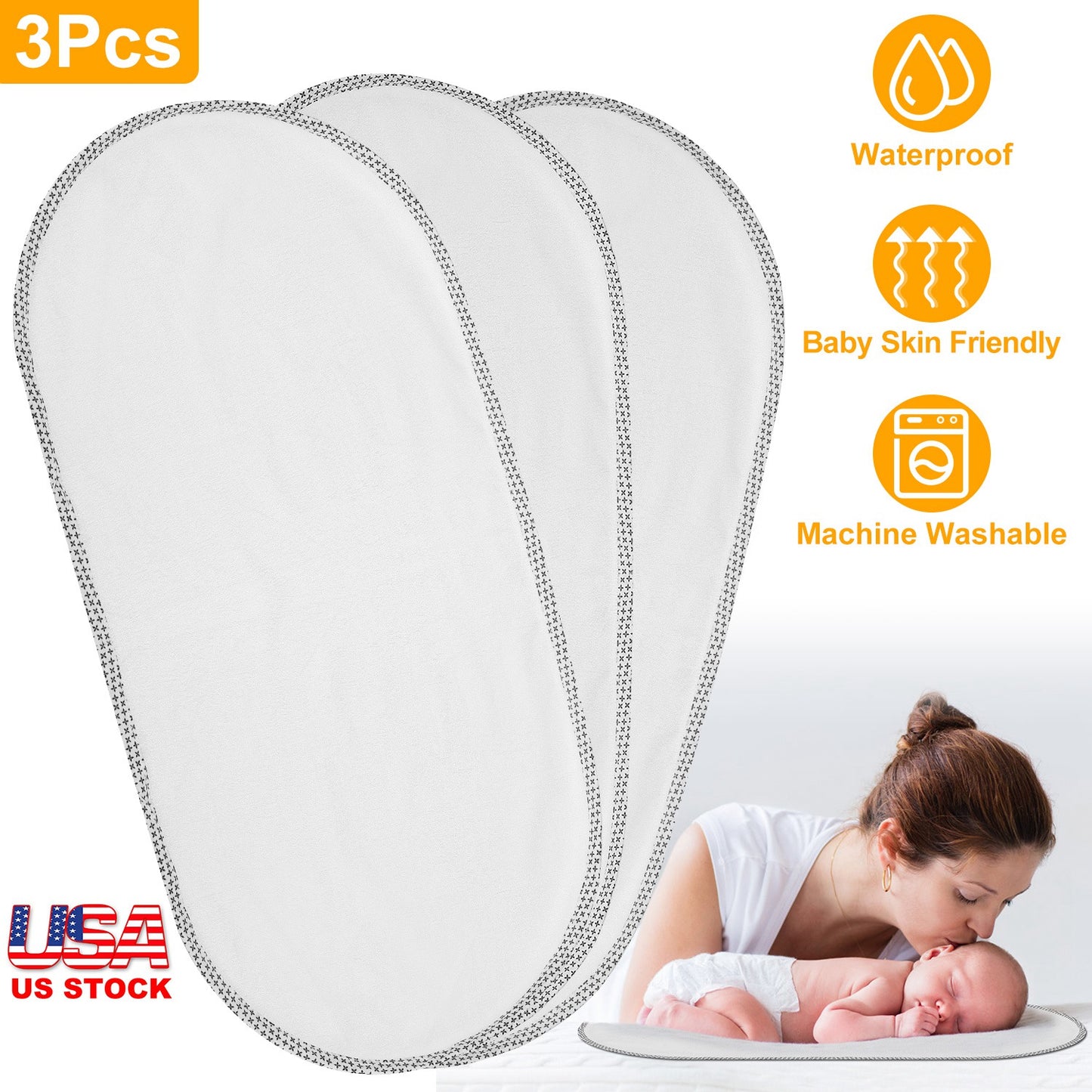 Waterproof Changing Pad Liners 3-Pack - Washable Cotton