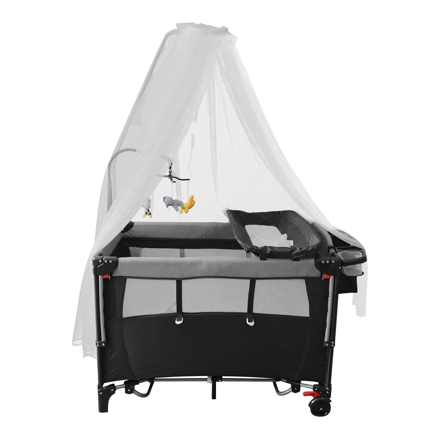 6-in-1 Foldable Baby Crib with Changing Table & Activity Center