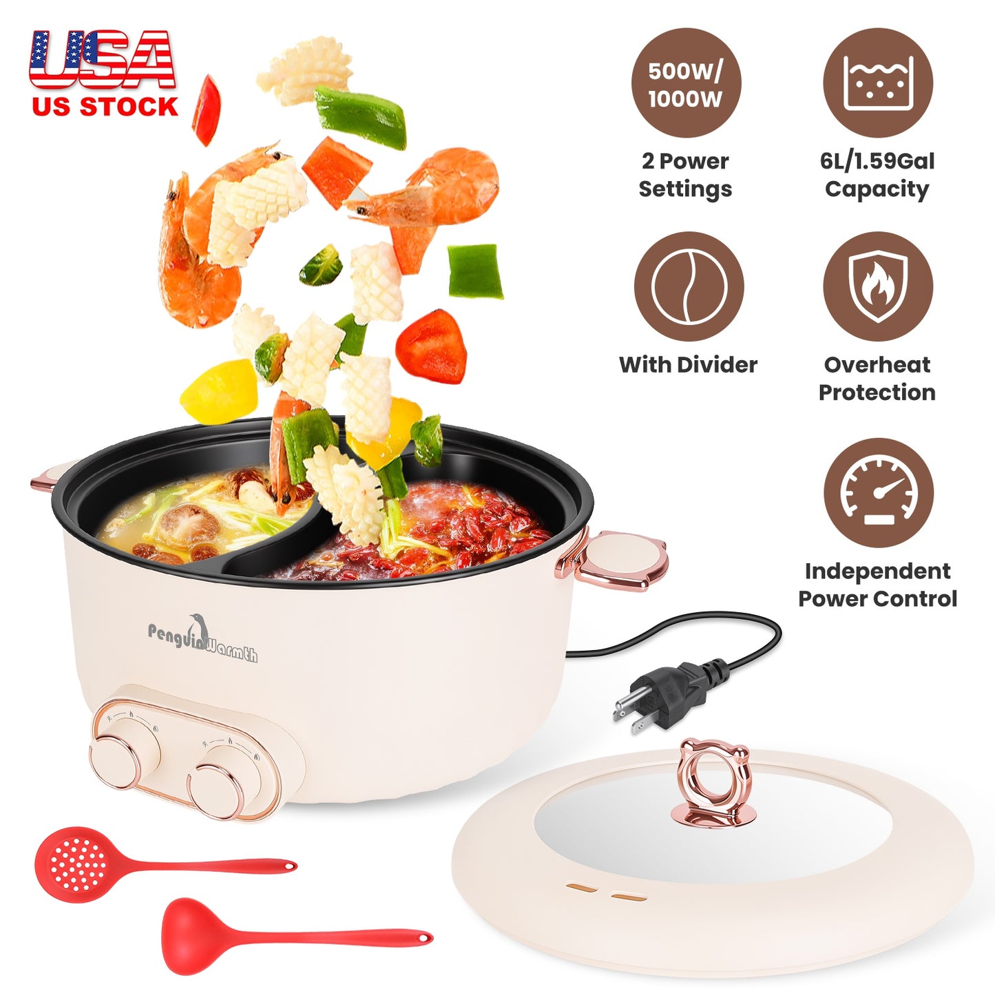 Electric Hot Pot with Divider 6L Dual Control 2000W